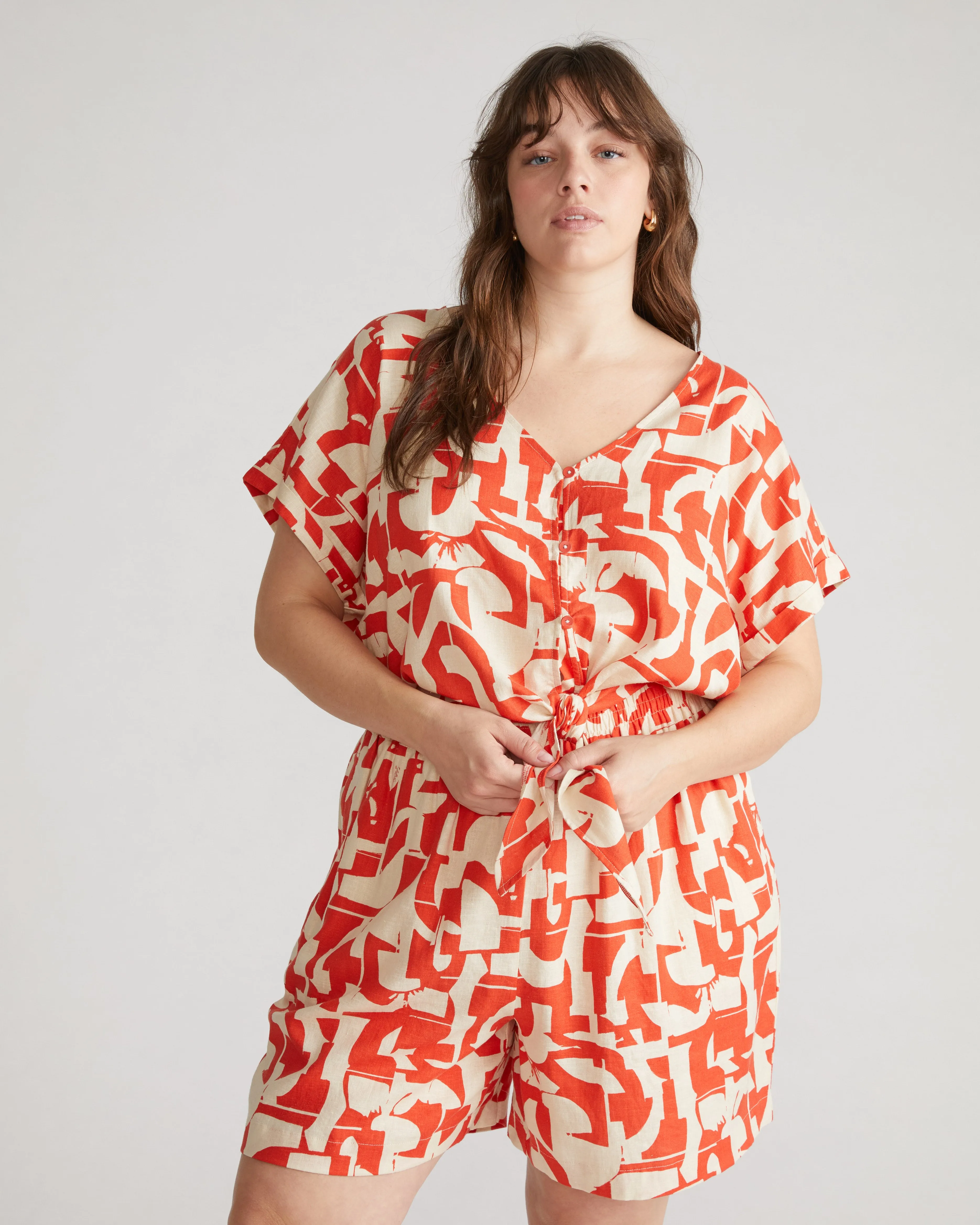 Tropez Tied Linen Crop Top - Shoreline Sunset Print sold by Universal Standard product image thumbnail 2