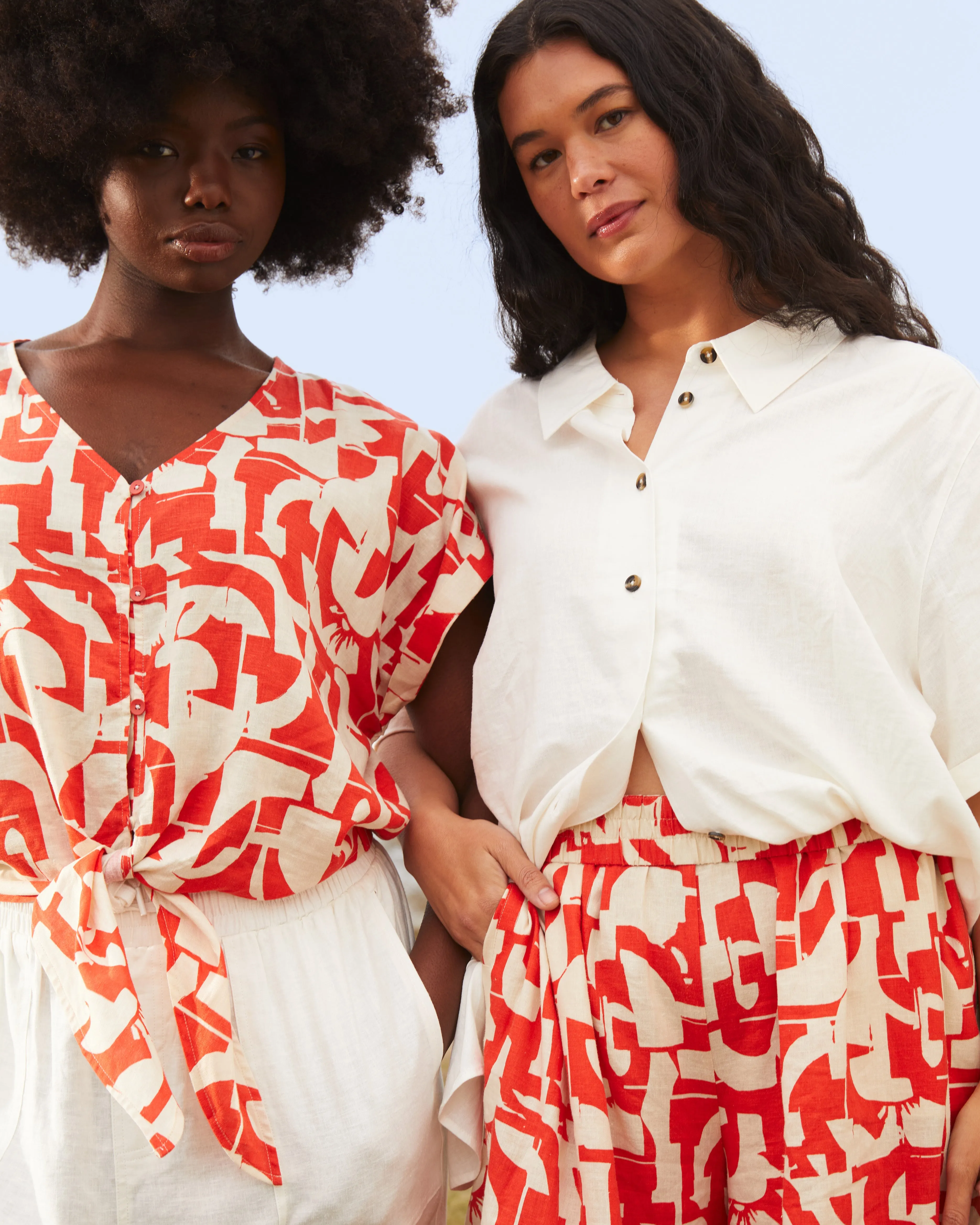 Tropez Tied Linen Crop Top - Shoreline Sunset Print sold by Universal Standard