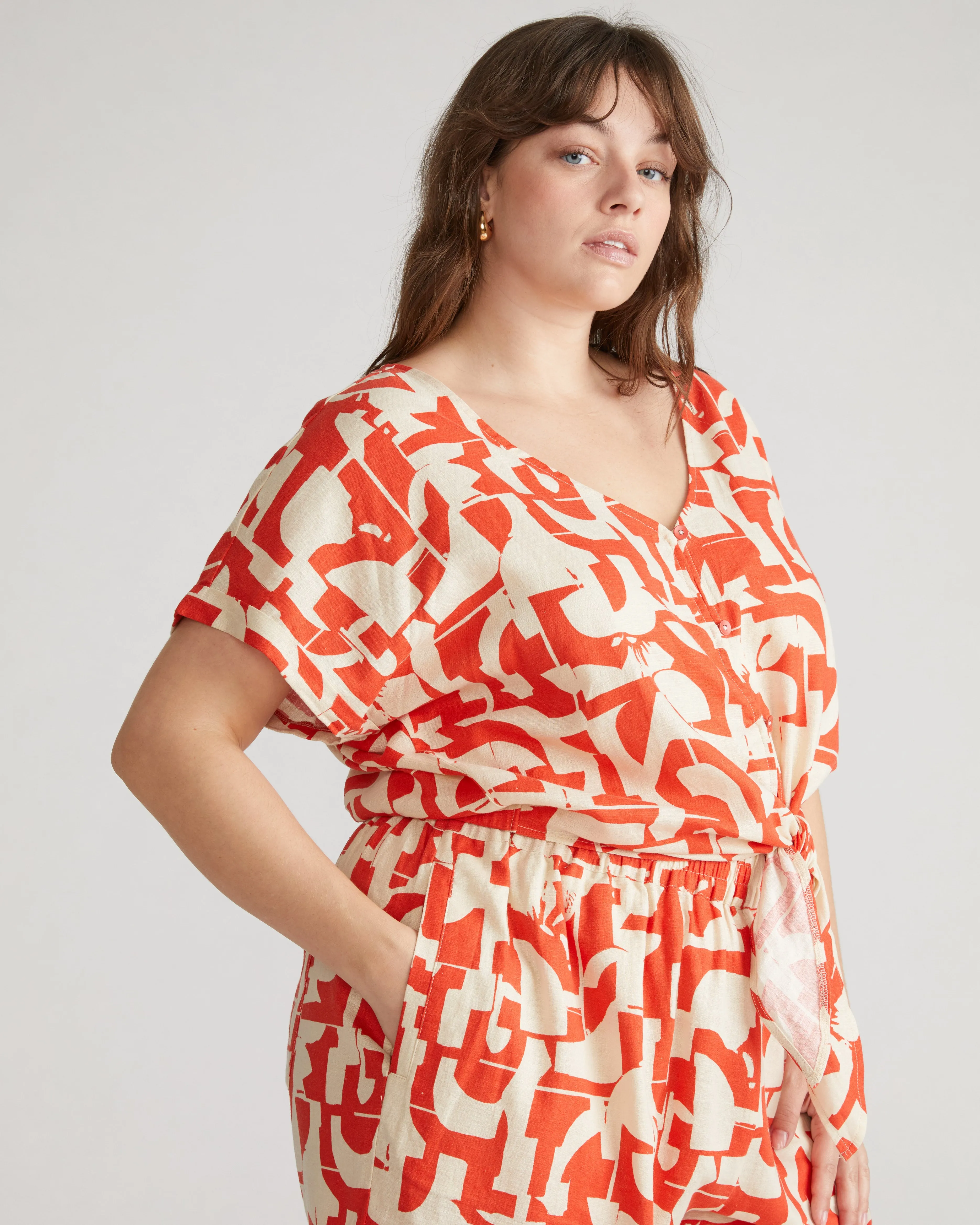 Tropez Tied Linen Crop Top - Shoreline Sunset Print sold by Universal Standard product image thumbnail 4