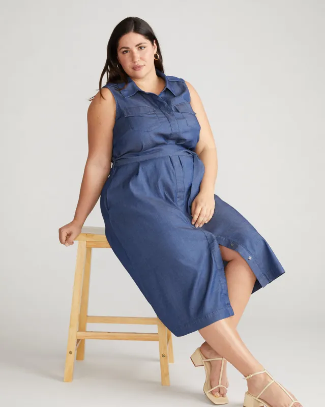Perfect Tencel Chambray Sleeveless Savannah Shirtdress - Midnight Blue sold by Universal Standard