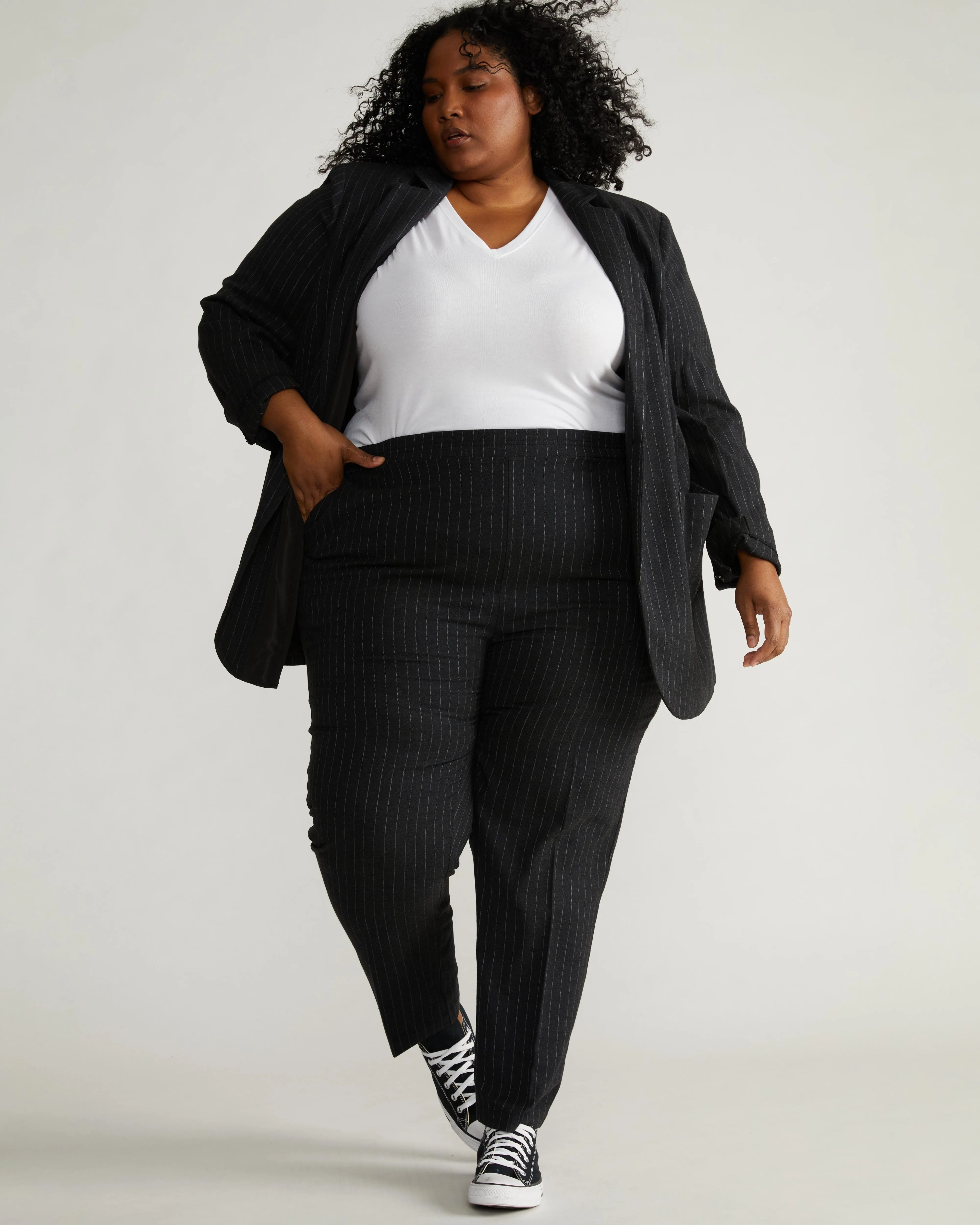 The Pinstripe Pant - Graphite sold by Universal Standard