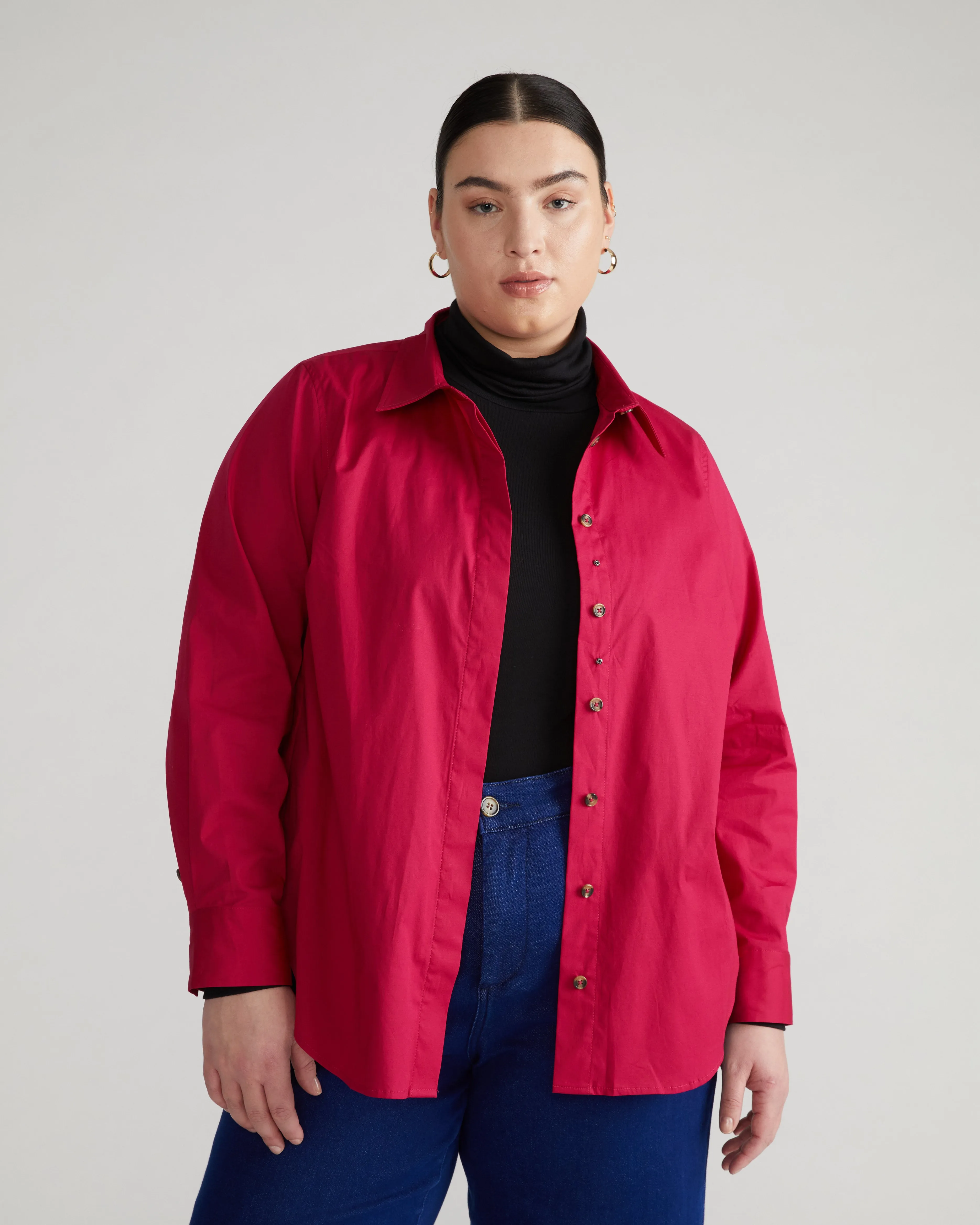 Elbe Stretch Poplin Shirt Classic Fit - Cerise sold by Universal Standard