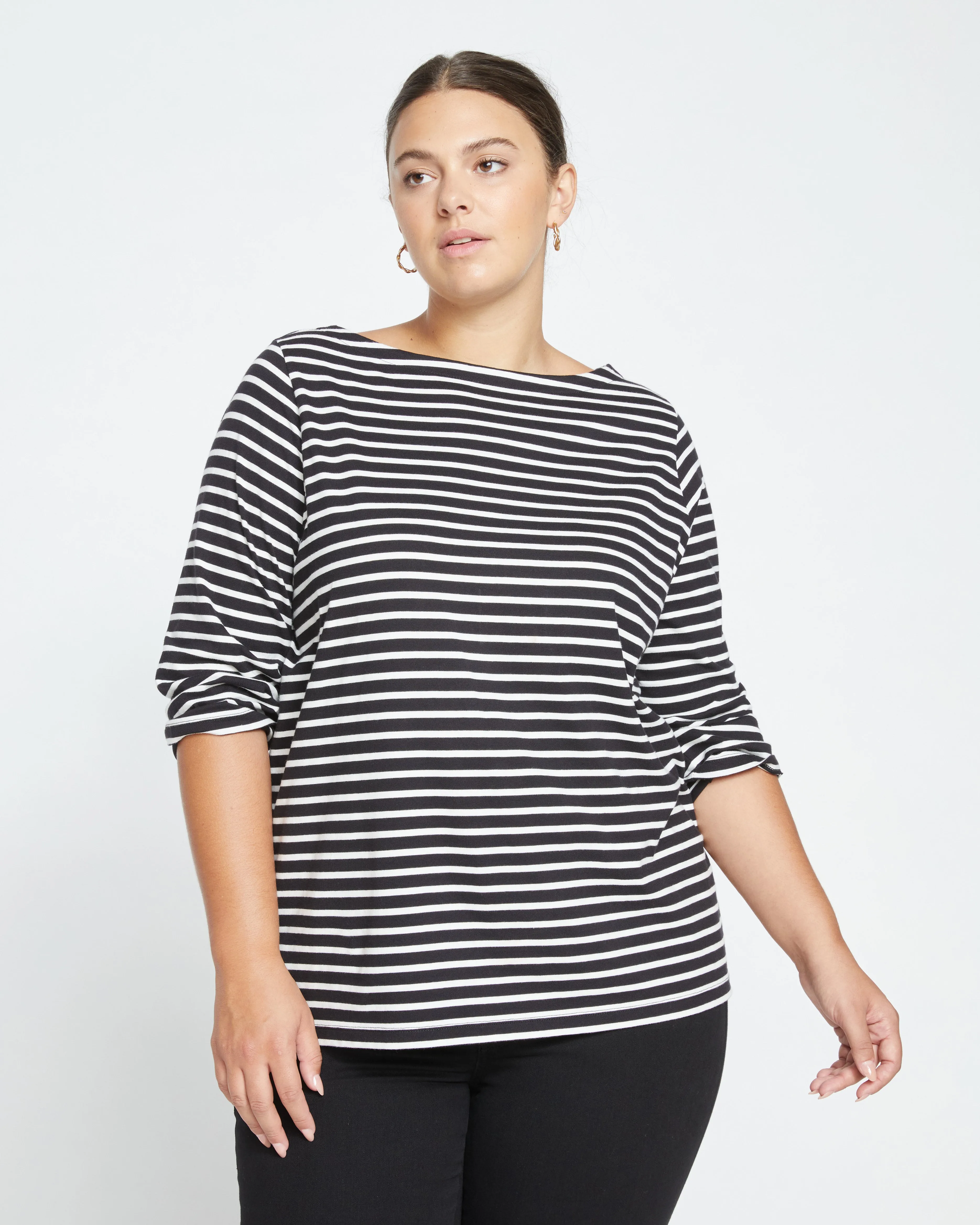 Belle Breton-Stripe Compact Jersey Tee - Black/White Stripe sold by Universal Standard product image thumbnail 2