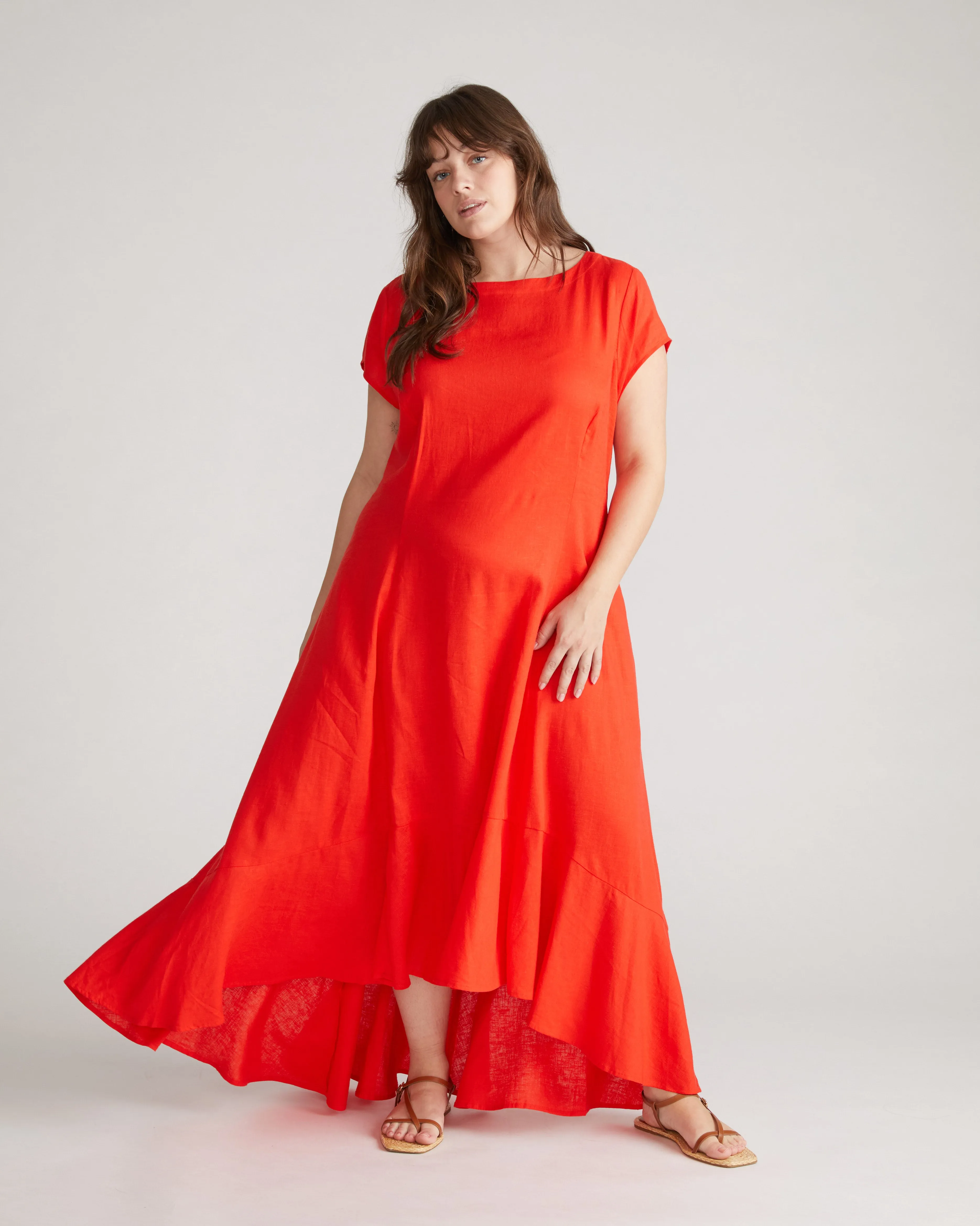 Sunset Linen Flounce Dress - Shoreline Sunset sold by Universal Standard