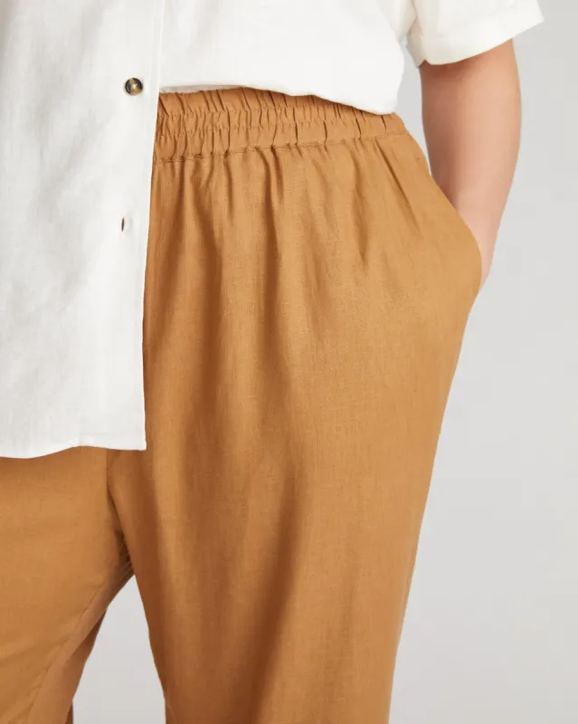 Iris Linen Easy Pull-On Pants - Boardwalk Brown sold by Universal Standard