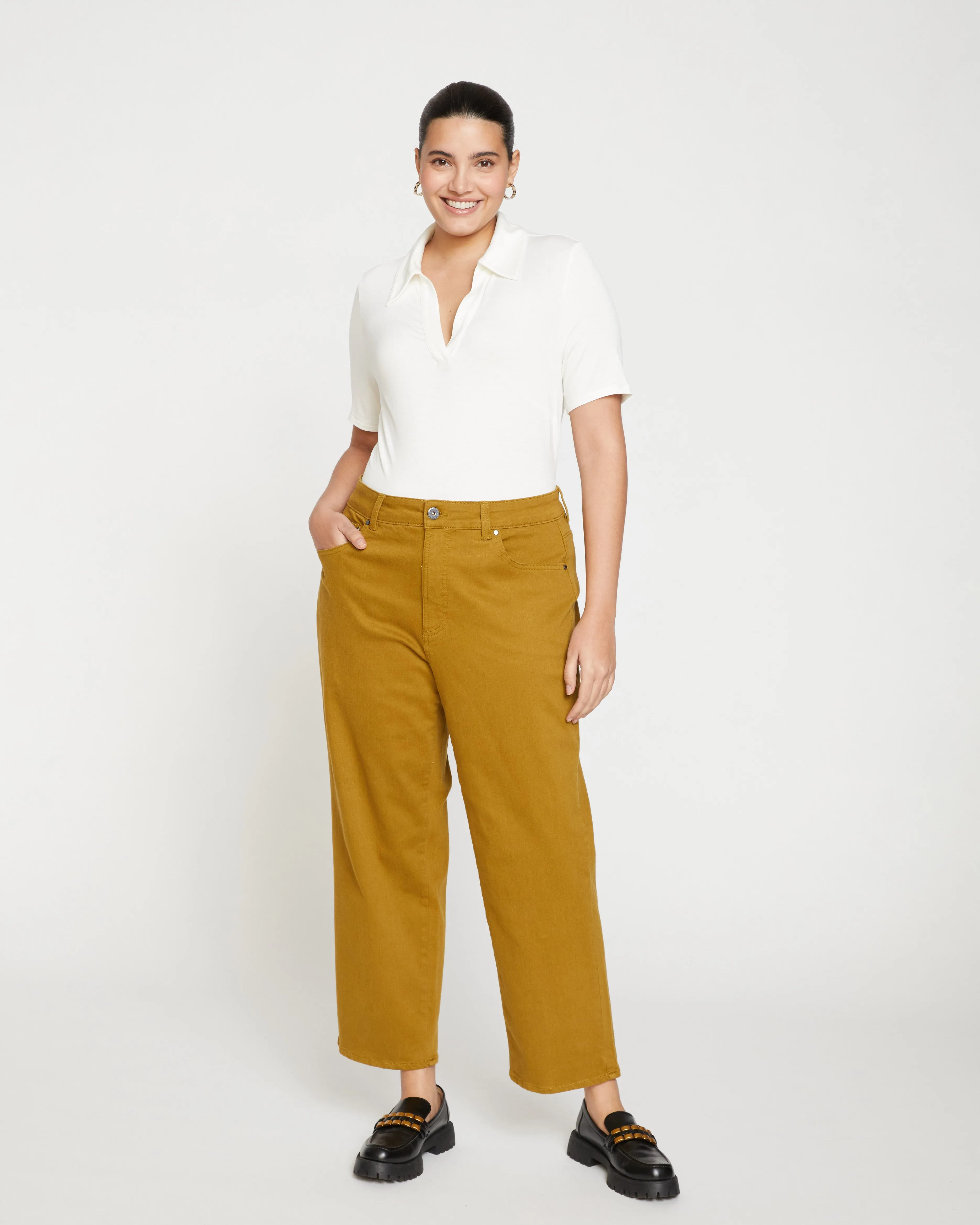 Etta High Rise Straight Leg Jeans 28 Inch - Dried Palm sold by Universal Standard