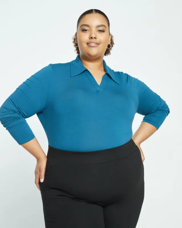 Aalto Liquid Jersey Polo Top - Midnight Rain made by Universal Standard