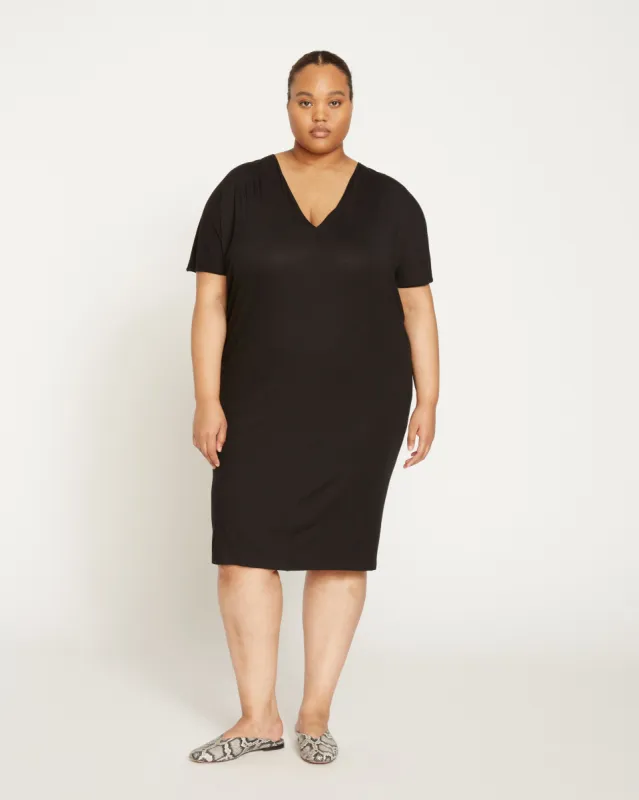 Teresa Liquid Jersey V-Neck Dress - Black sold by Universal Standard