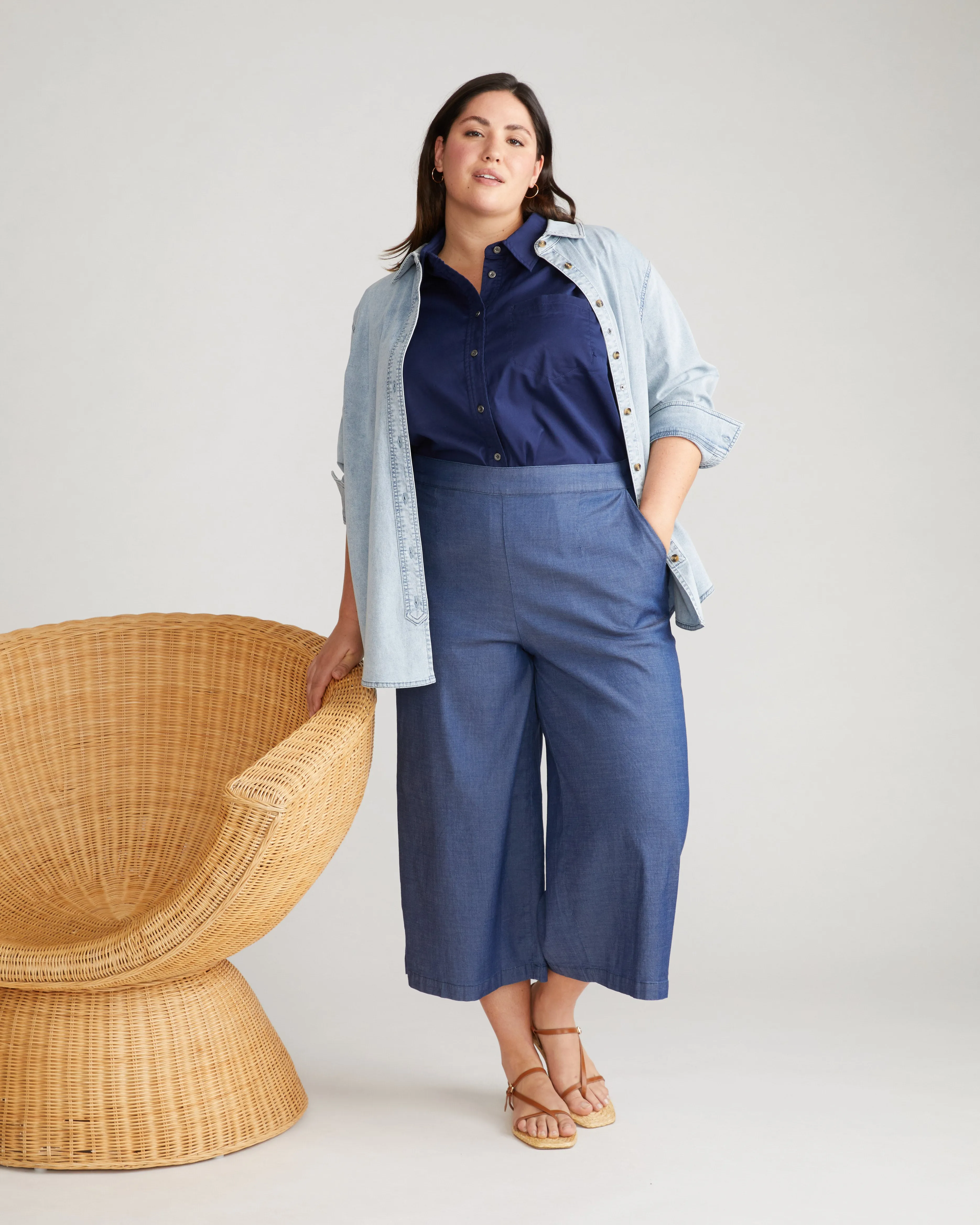 Perfect Tencel Chambray Culottes - Midnight Blue sold by Universal Standard