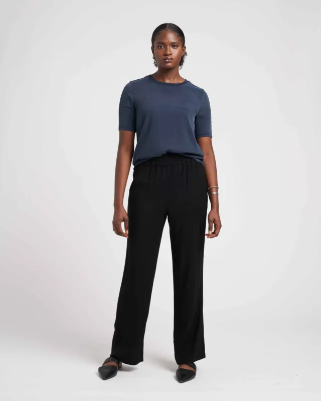 Marina Luxe Twill Pull-On Pants - Black/Black Matte sold by Universal Standard
