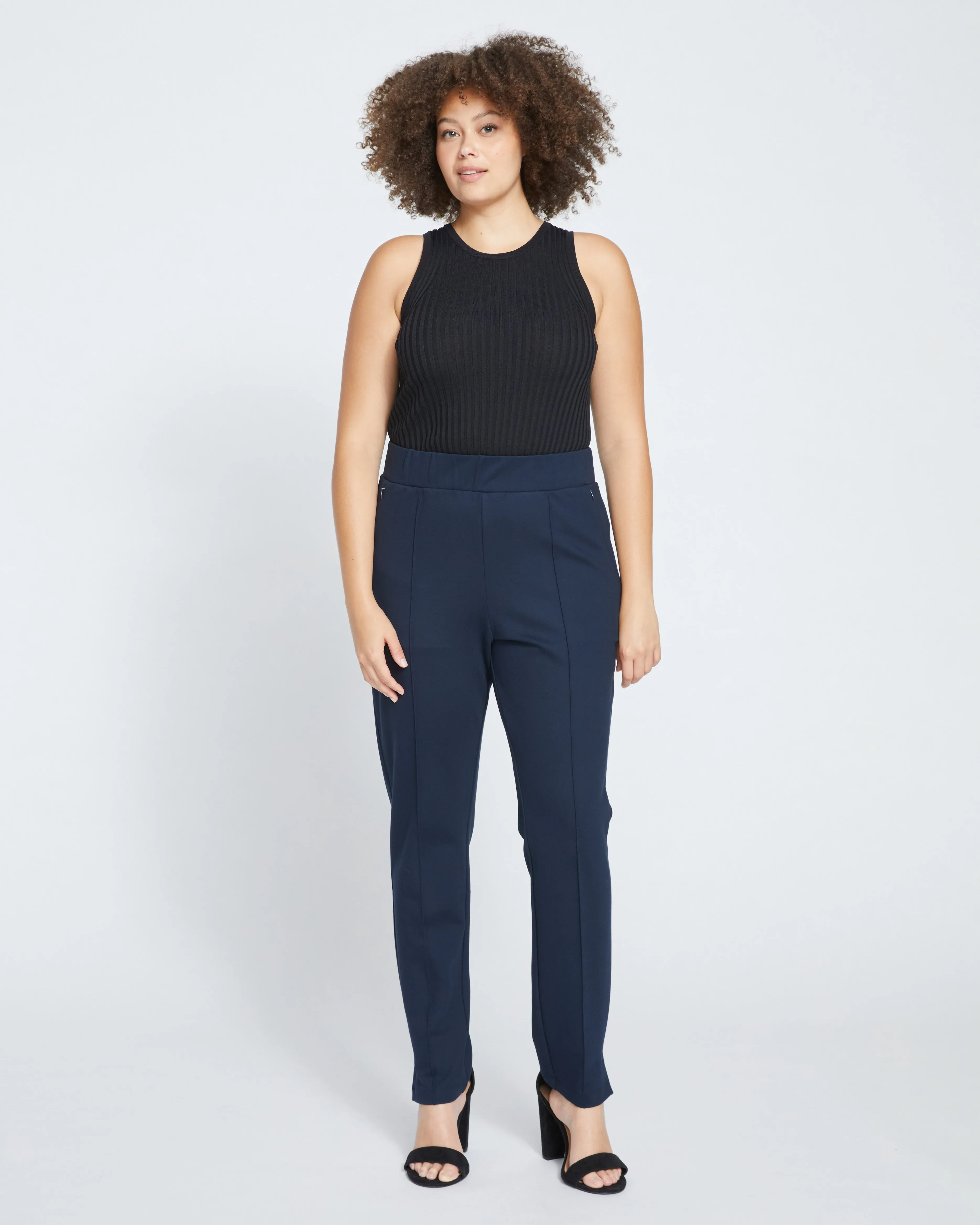 Skinny Pintuck Ponte Pants 32 Inch - Navy sold by Universal Standard