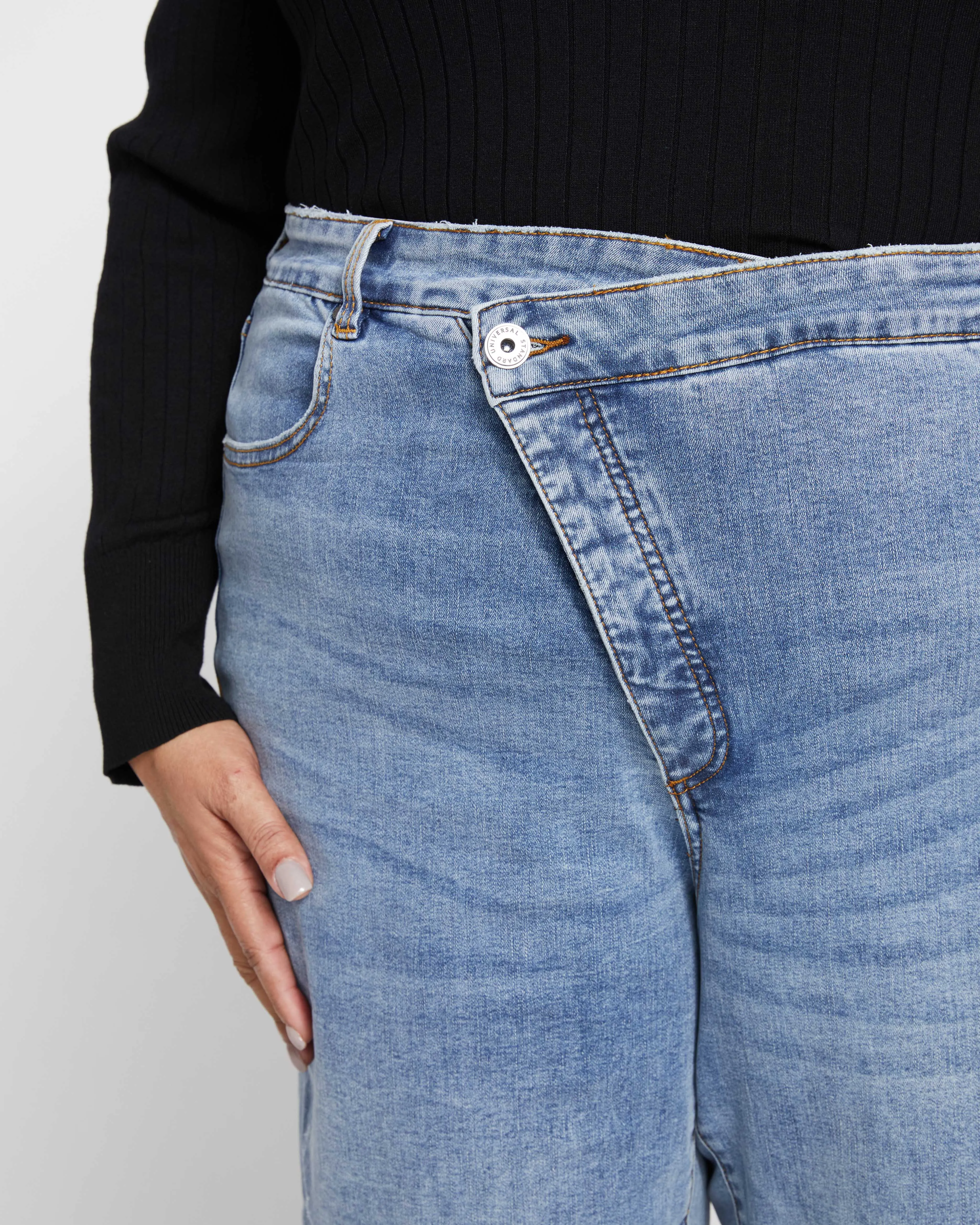 Katie High Rise Crossover Jeans - Distressed Vintage Indigo Wash sold by Universal Standard product image thumbnail 5