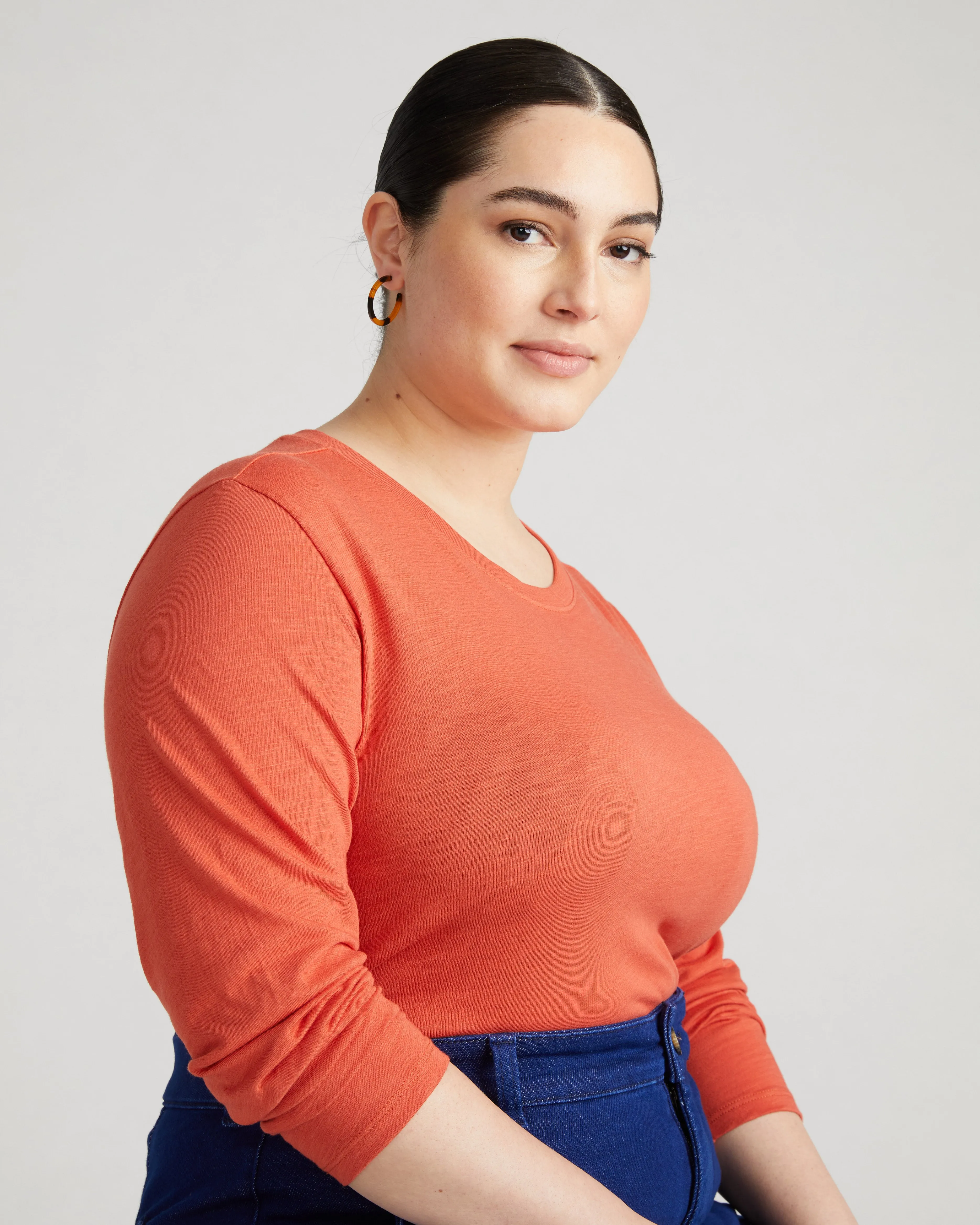 Light-As-Air Long Sleeve Crew Neck Tee - Aperol sold by Universal Standard