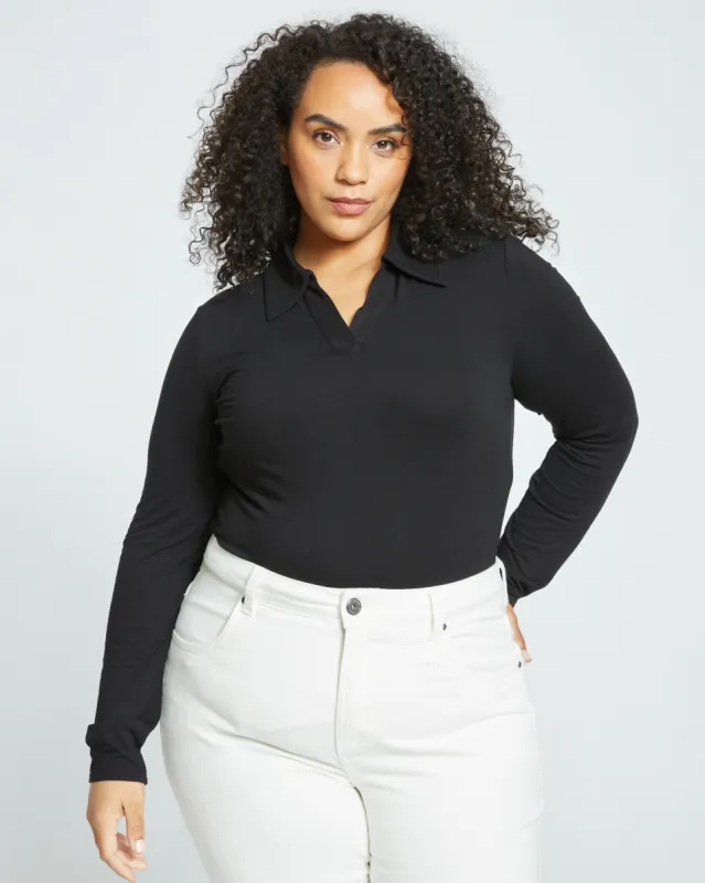 Aalto Liquid Jersey Polo Top - Black sold by Universal Standard