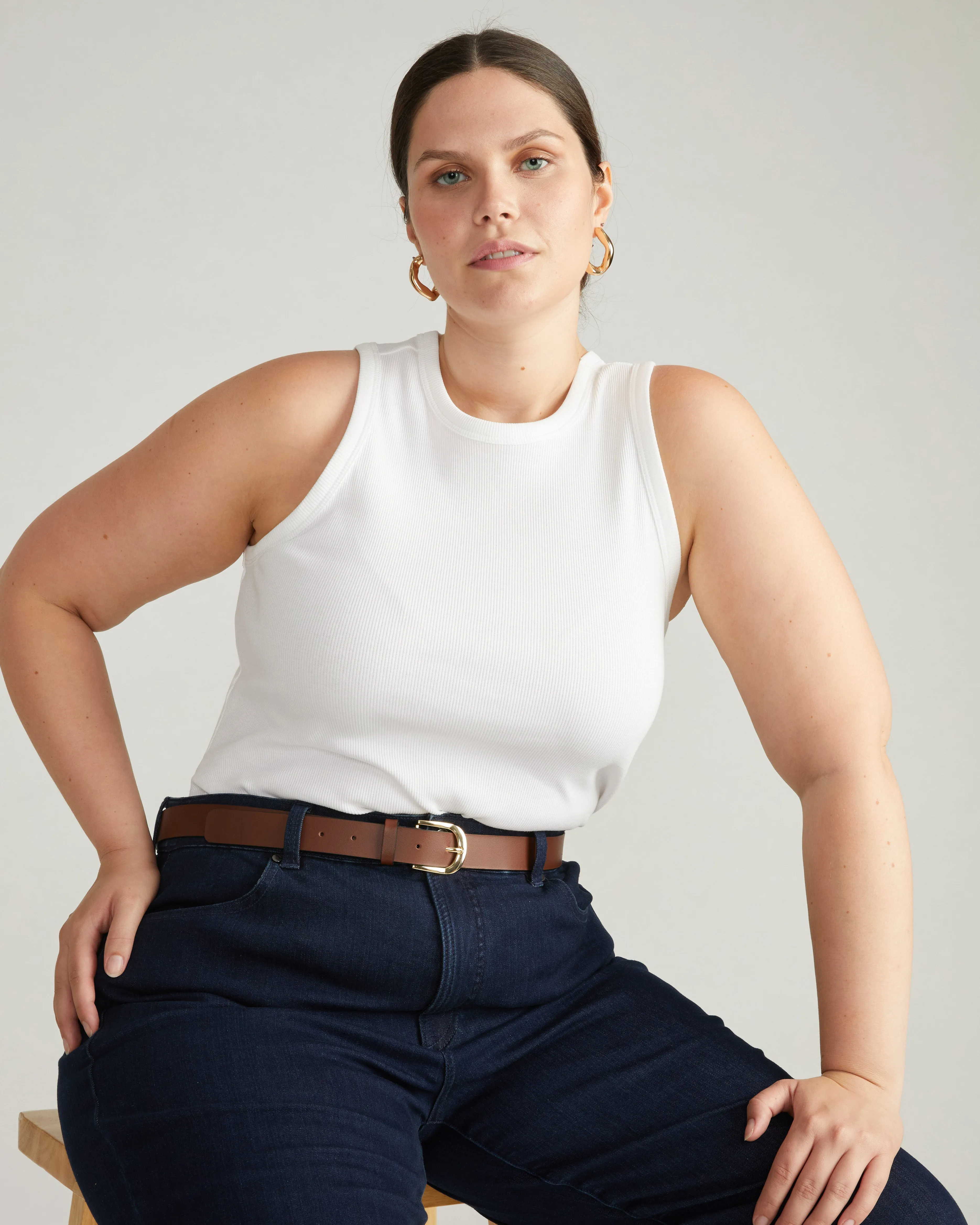 Cai High Neck Ribbed Tank - White sold by Universal Standard