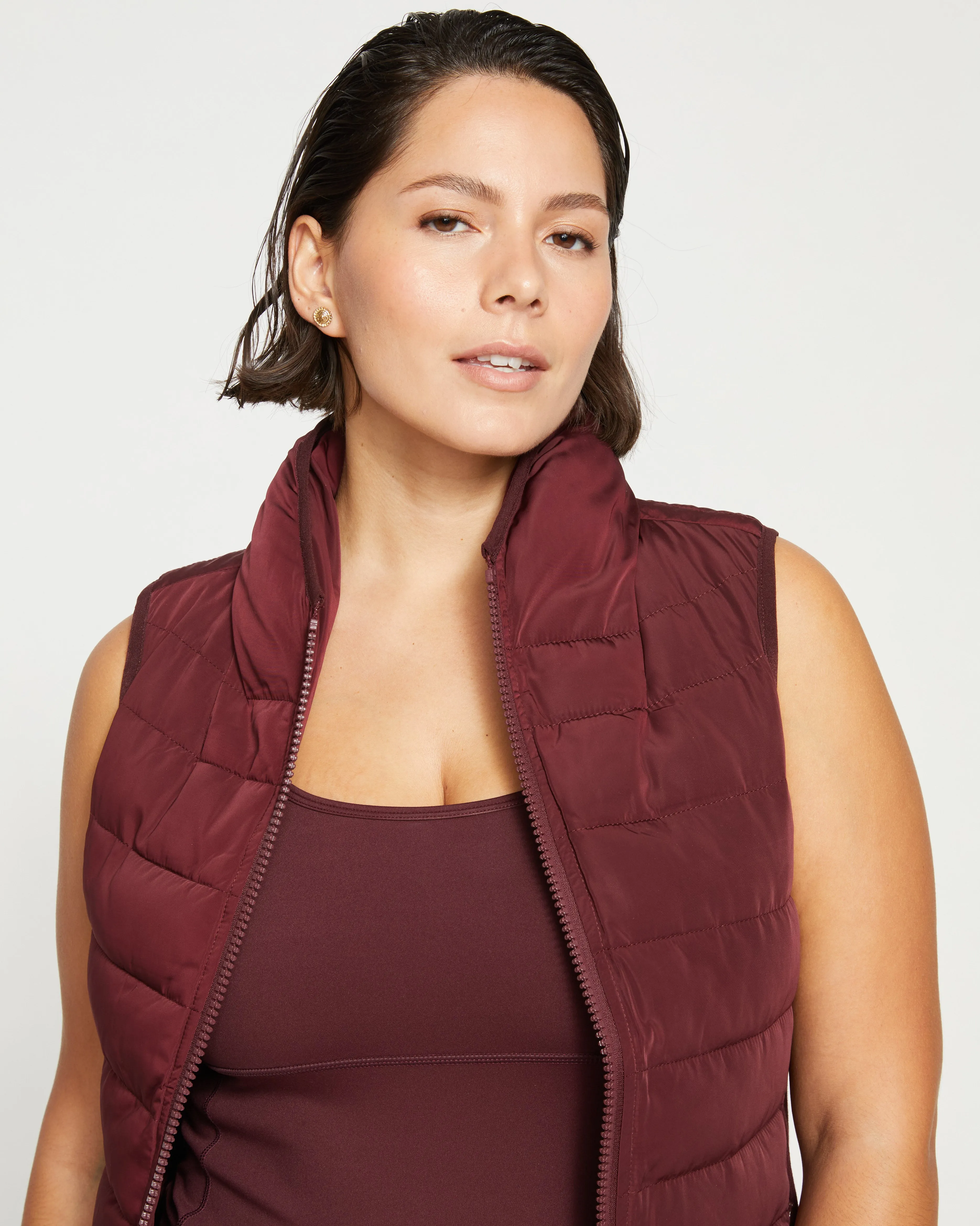 Comfort Panel Sport Puffer Vest - Black Cherry sold by Universal Standard
