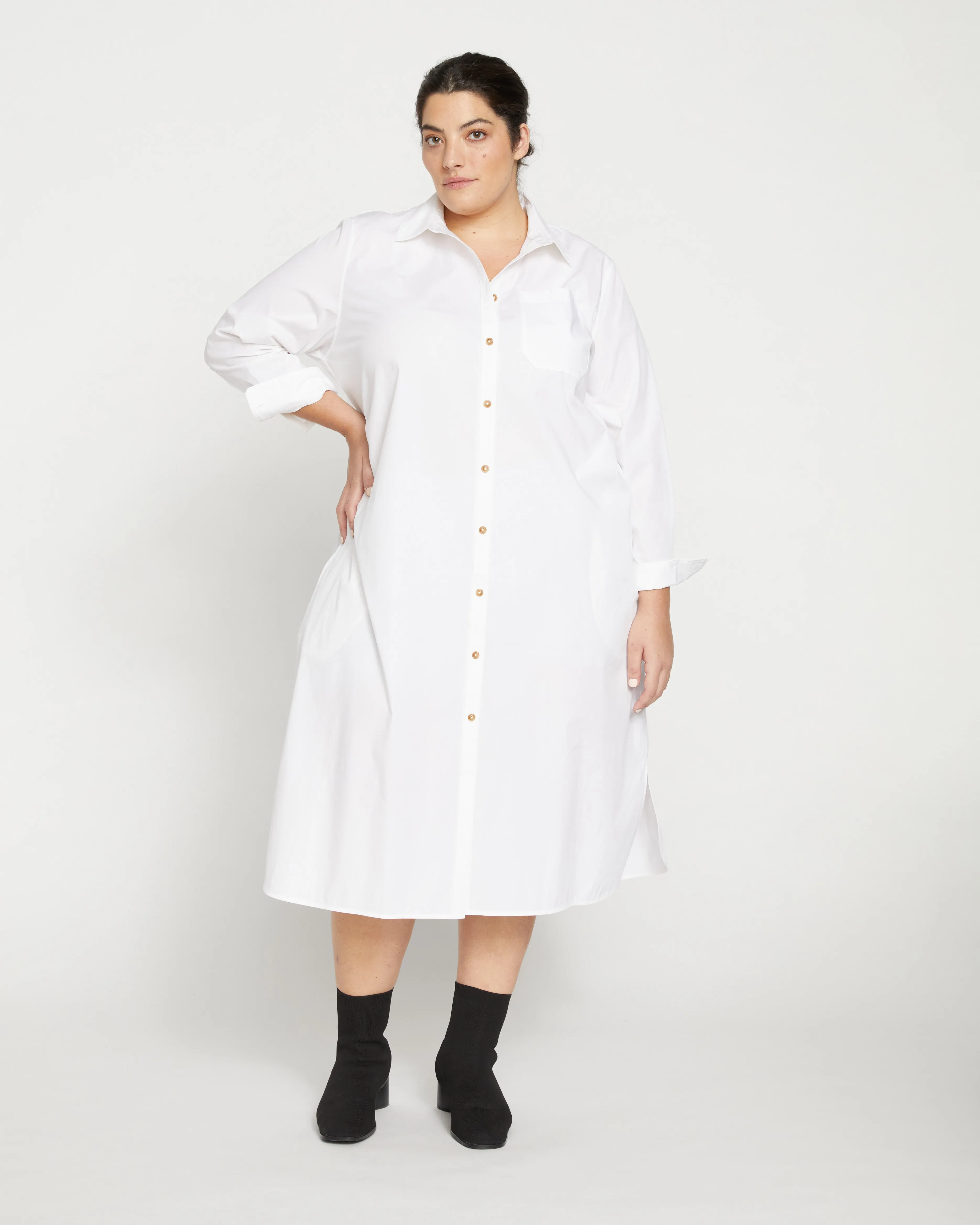 Odeon Stretch Poplin Shirtdress - White sold by Universal Standard