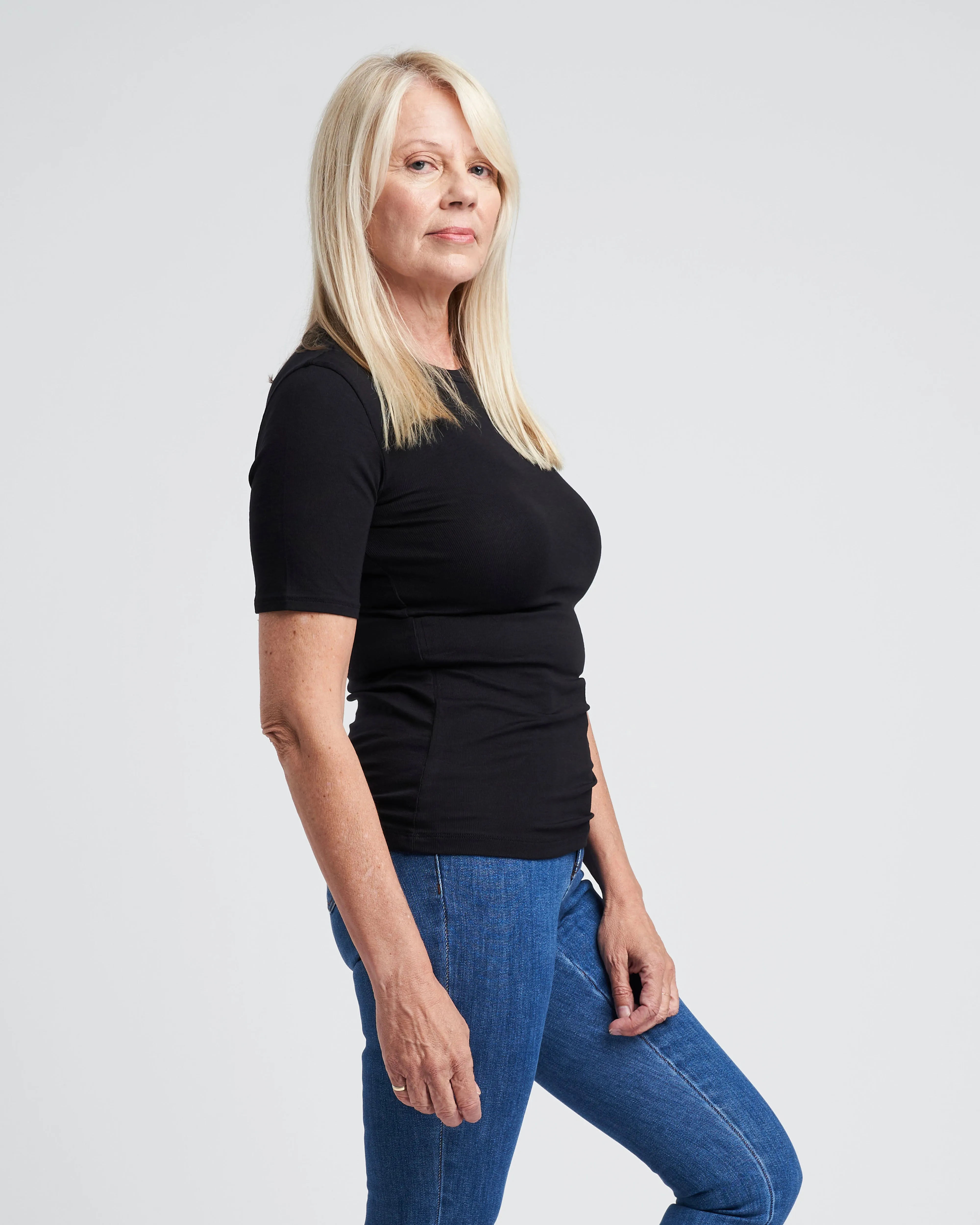 Foundation Short Sleeve Crew Neck Relaxed Tee - Black sold by Universal Standard