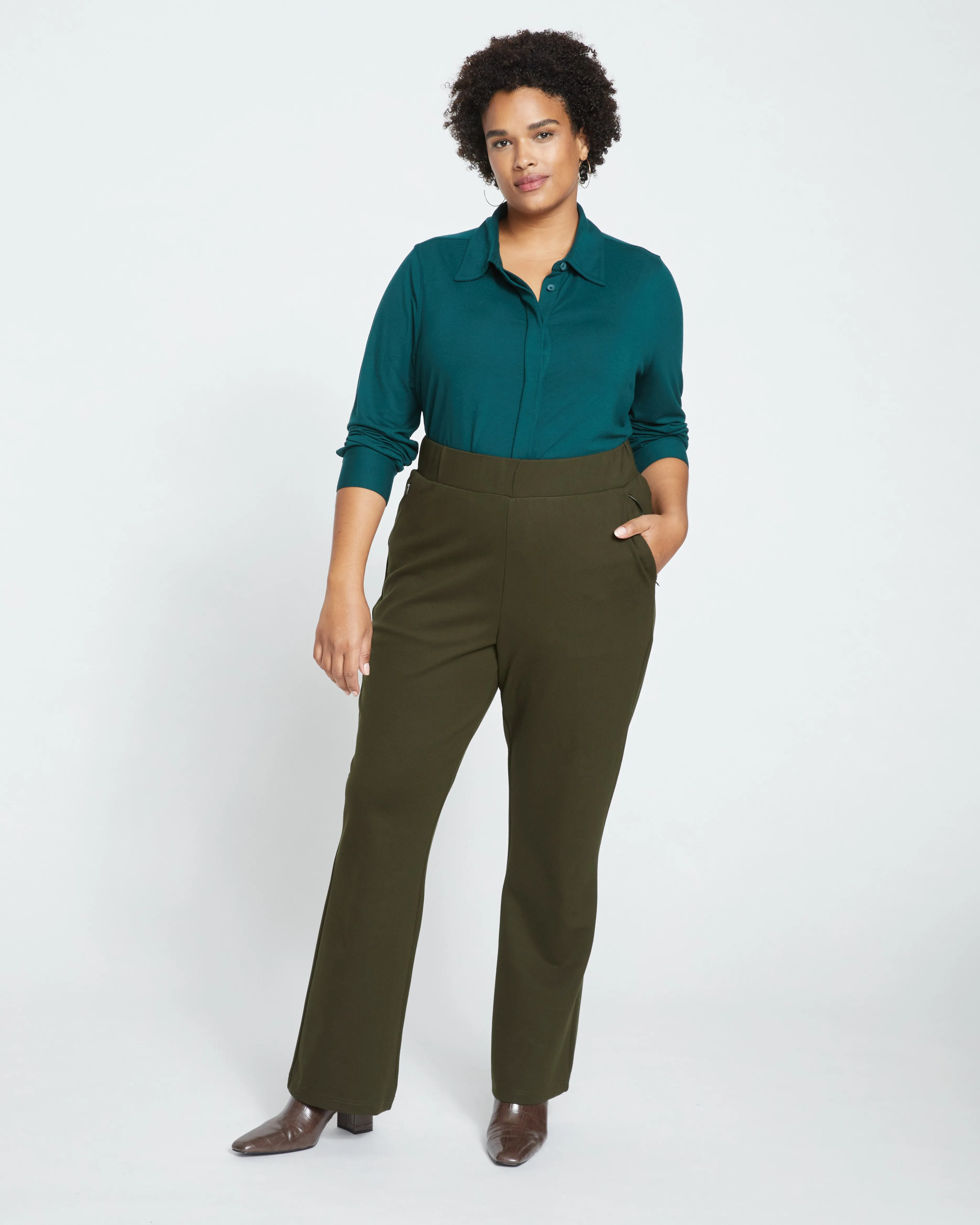 Pull On Bootcut Ponte Pants - Evening Forest sold by Universal Standard
