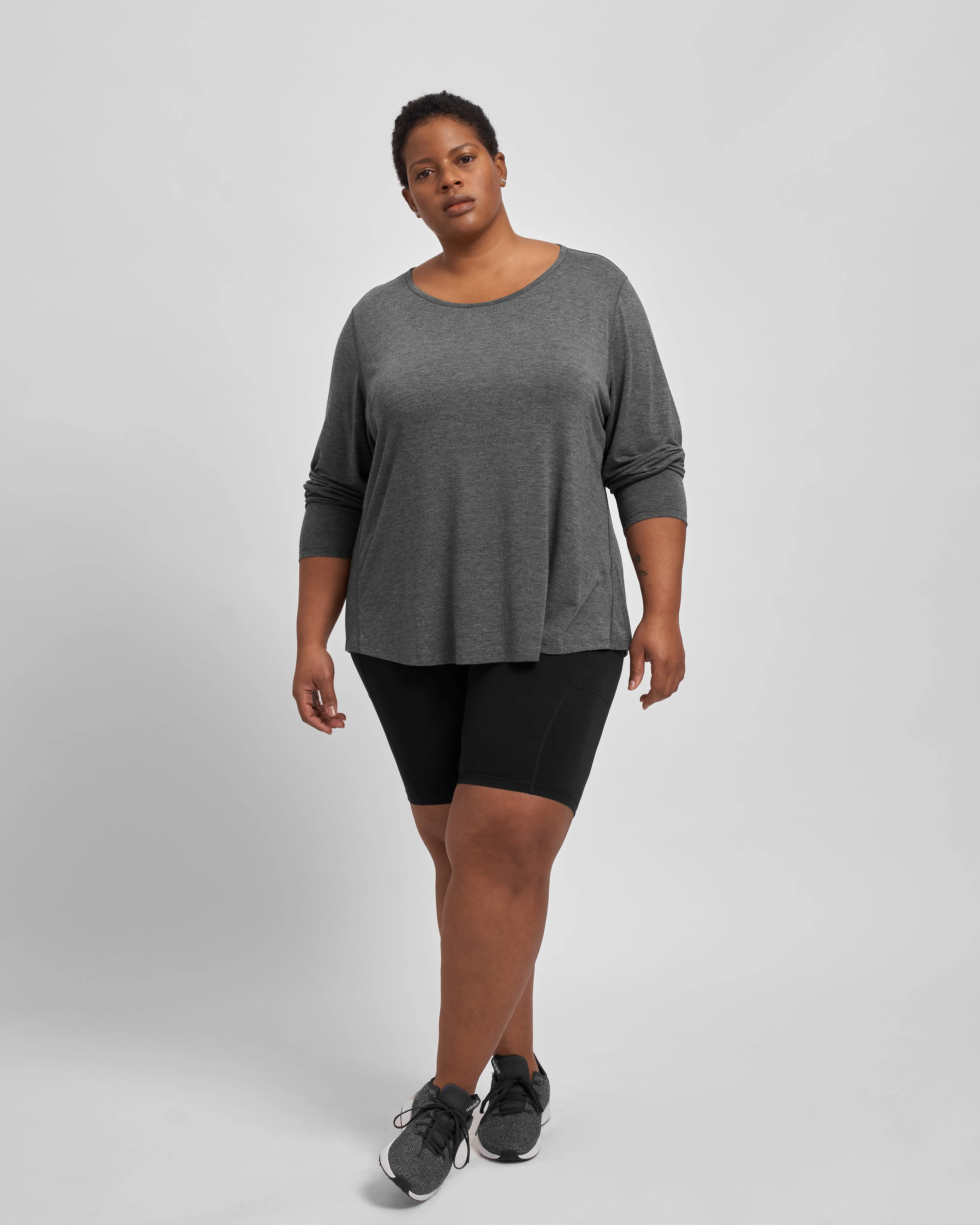 Mia Long Sleeve Movement Tee - Heather Charcoal sold by Universal Standard
