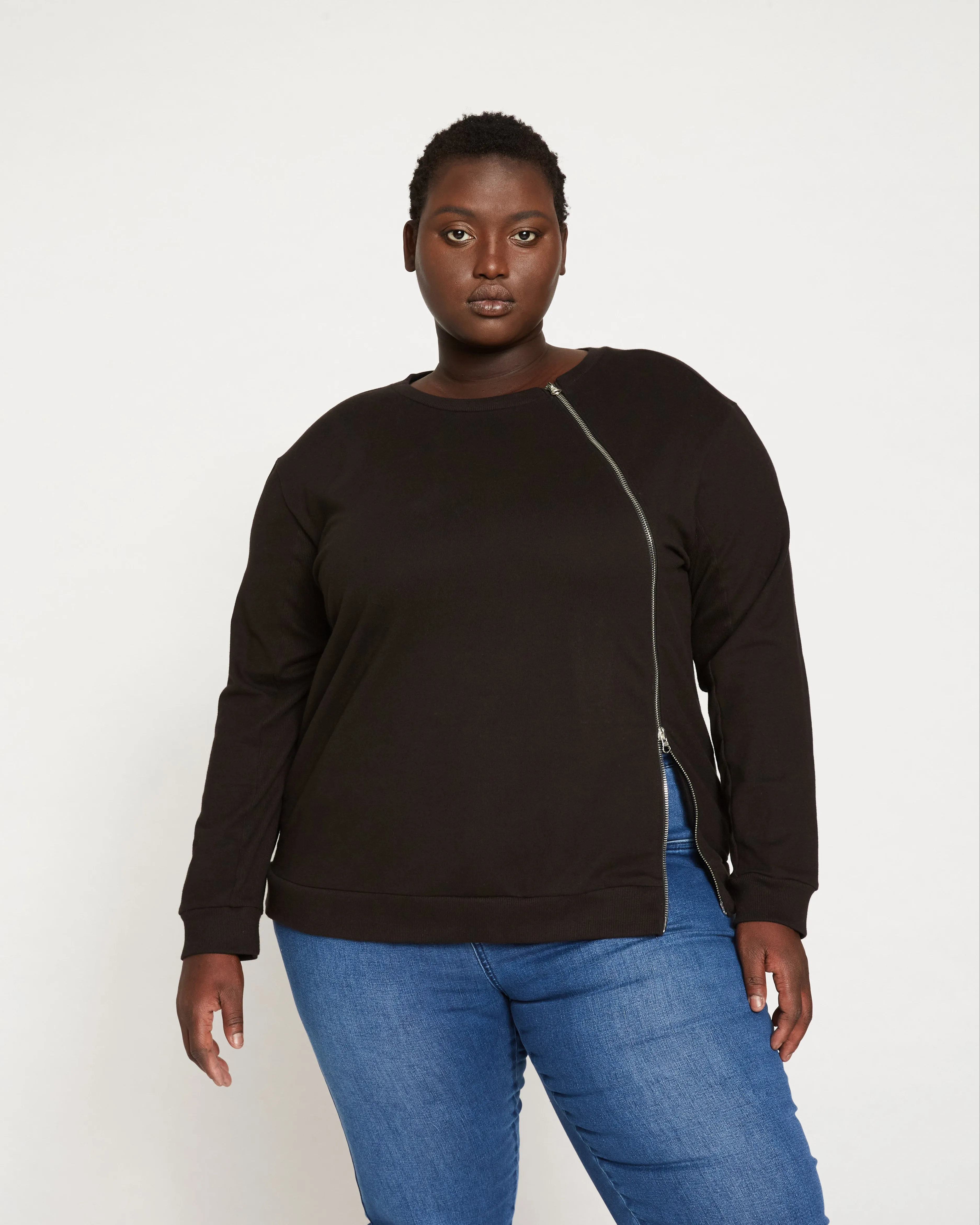 Classic Light Terry Meridian Zip Pullover - Black sold by Universal Standard