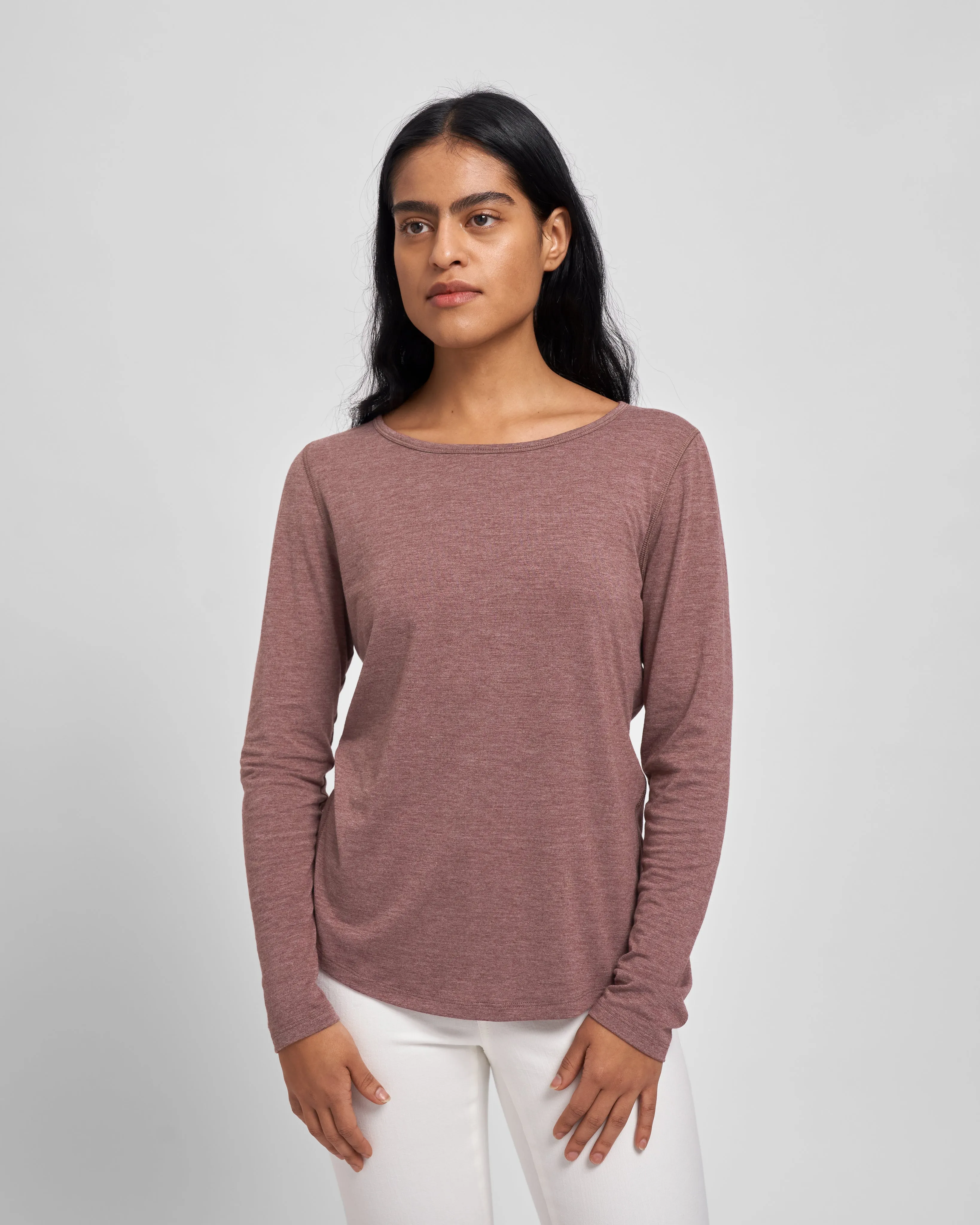 Mia Long Sleeve Movement Tee - Heather Merlot sold by Universal Standard
