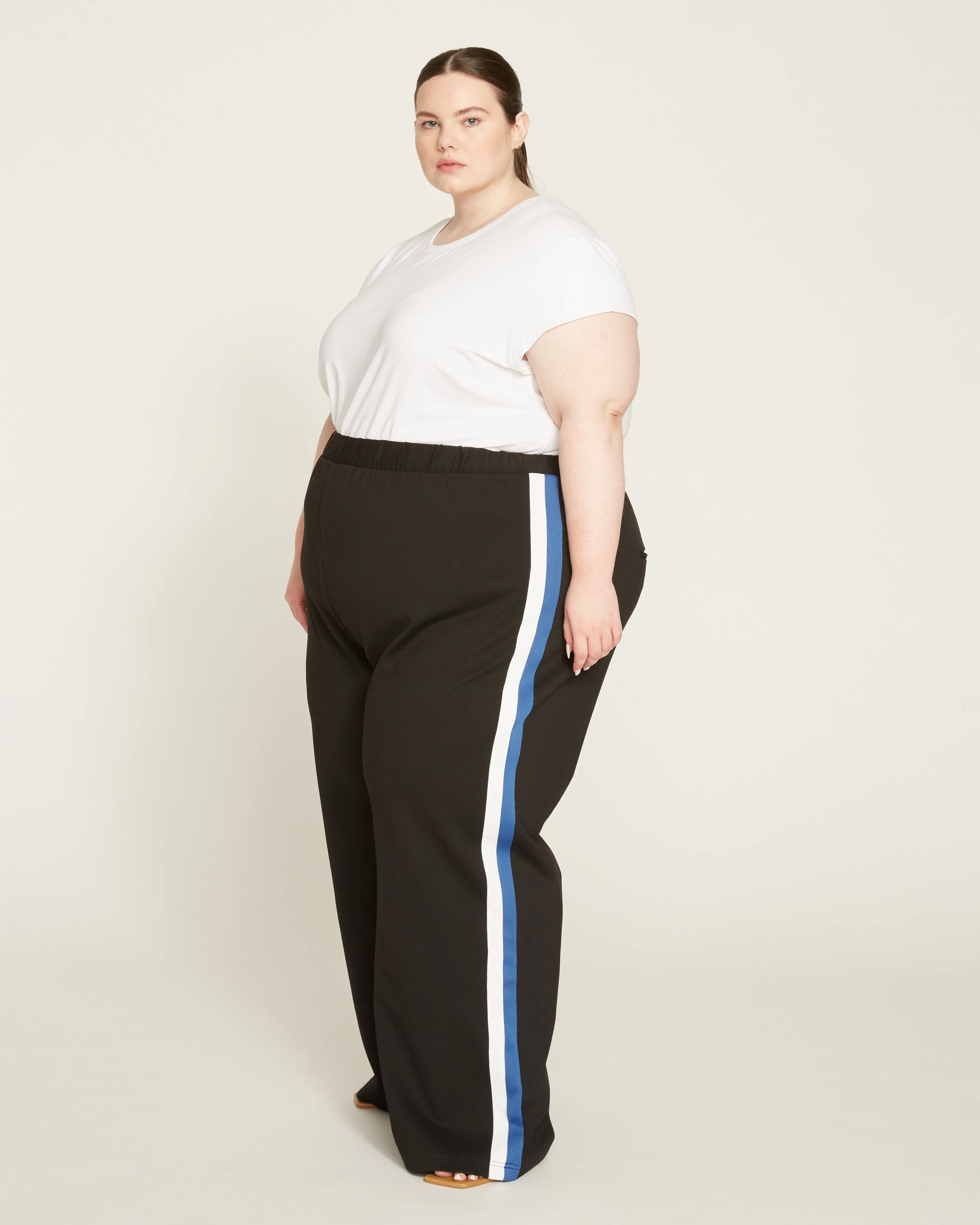 Stephanie Wide Leg Stripe Ponte Pants 30 Inch - Black with Blue/White Stripe sold by Universal Standard product image thumbnail 4