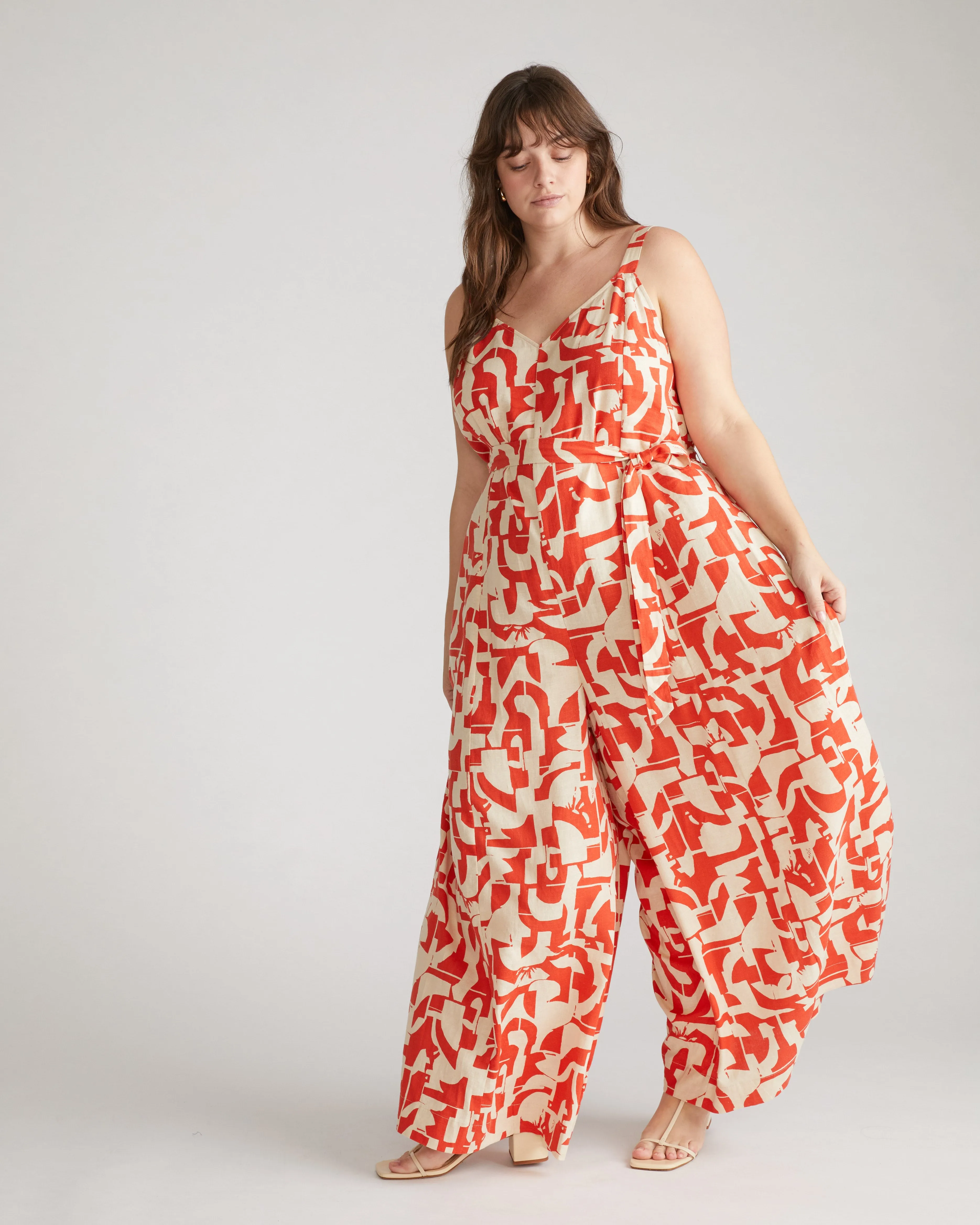 Promenade Linen Jumpsuit - Shoreline Sunset Print sold by Universal Standard
