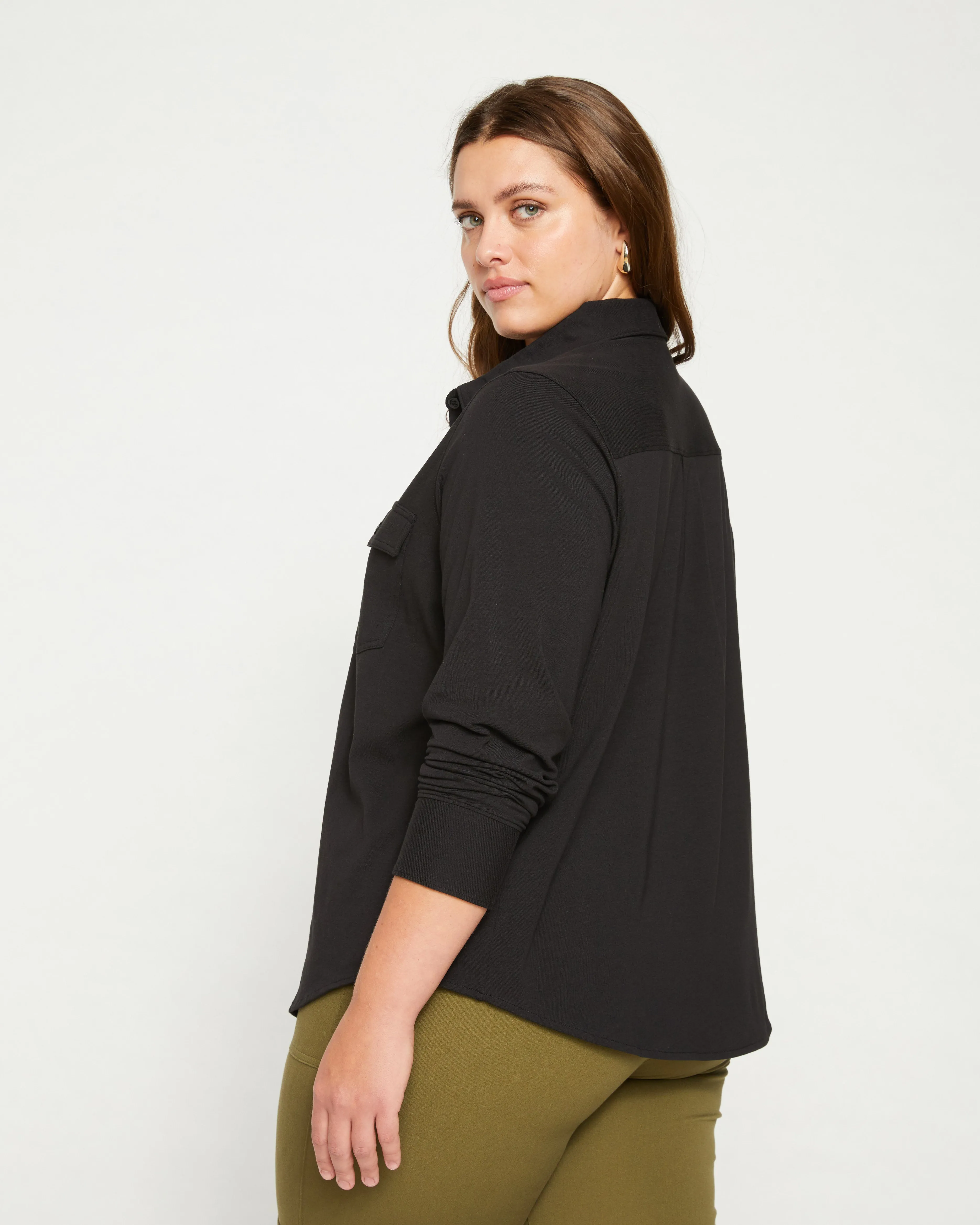 Ava Cotton Jersey Button-Down Shirt - Black sold by Universal Standard product image thumbnail 4