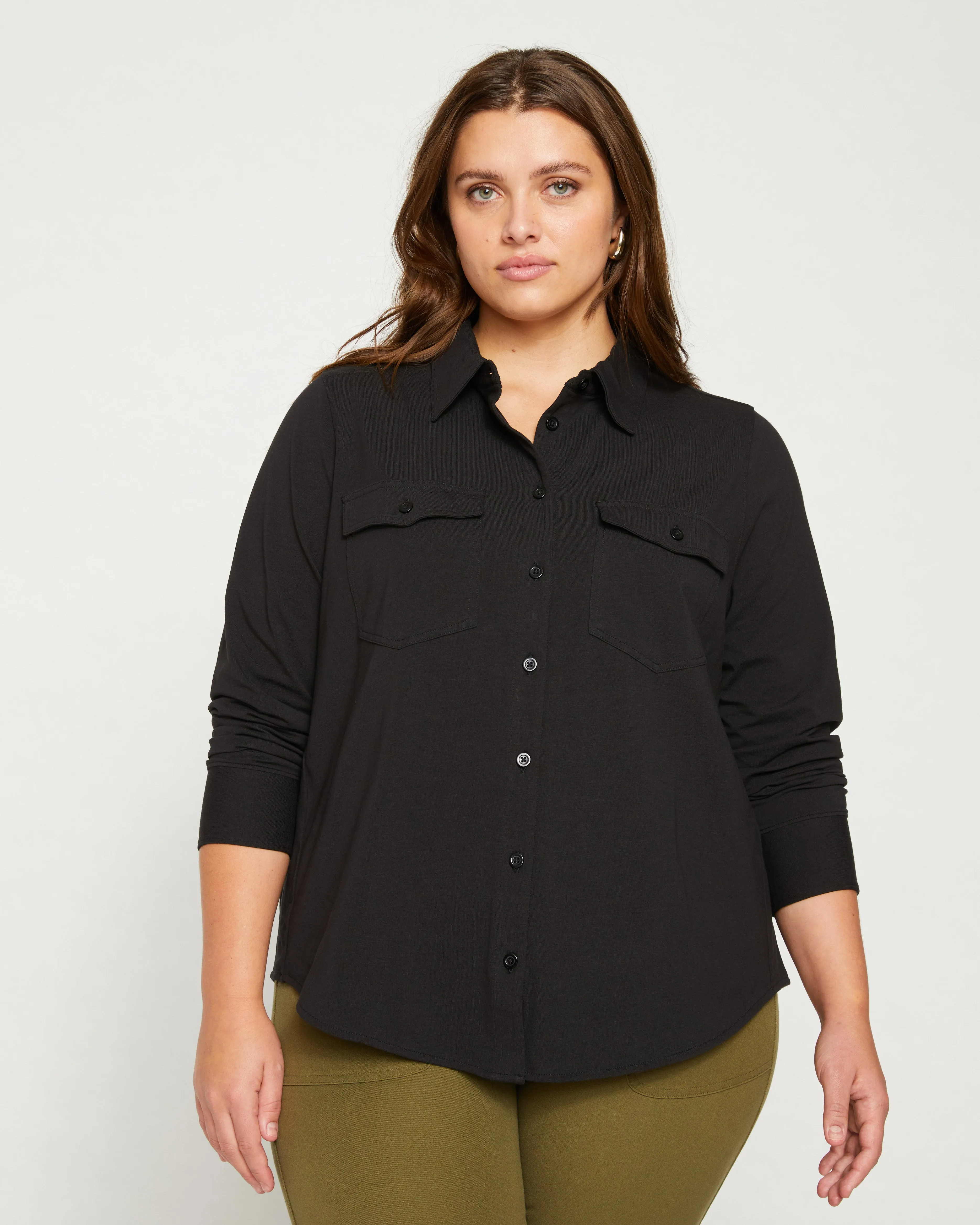 Ava Cotton Jersey Button-Down Shirt - Black sold by Universal Standard product image thumbnail 2