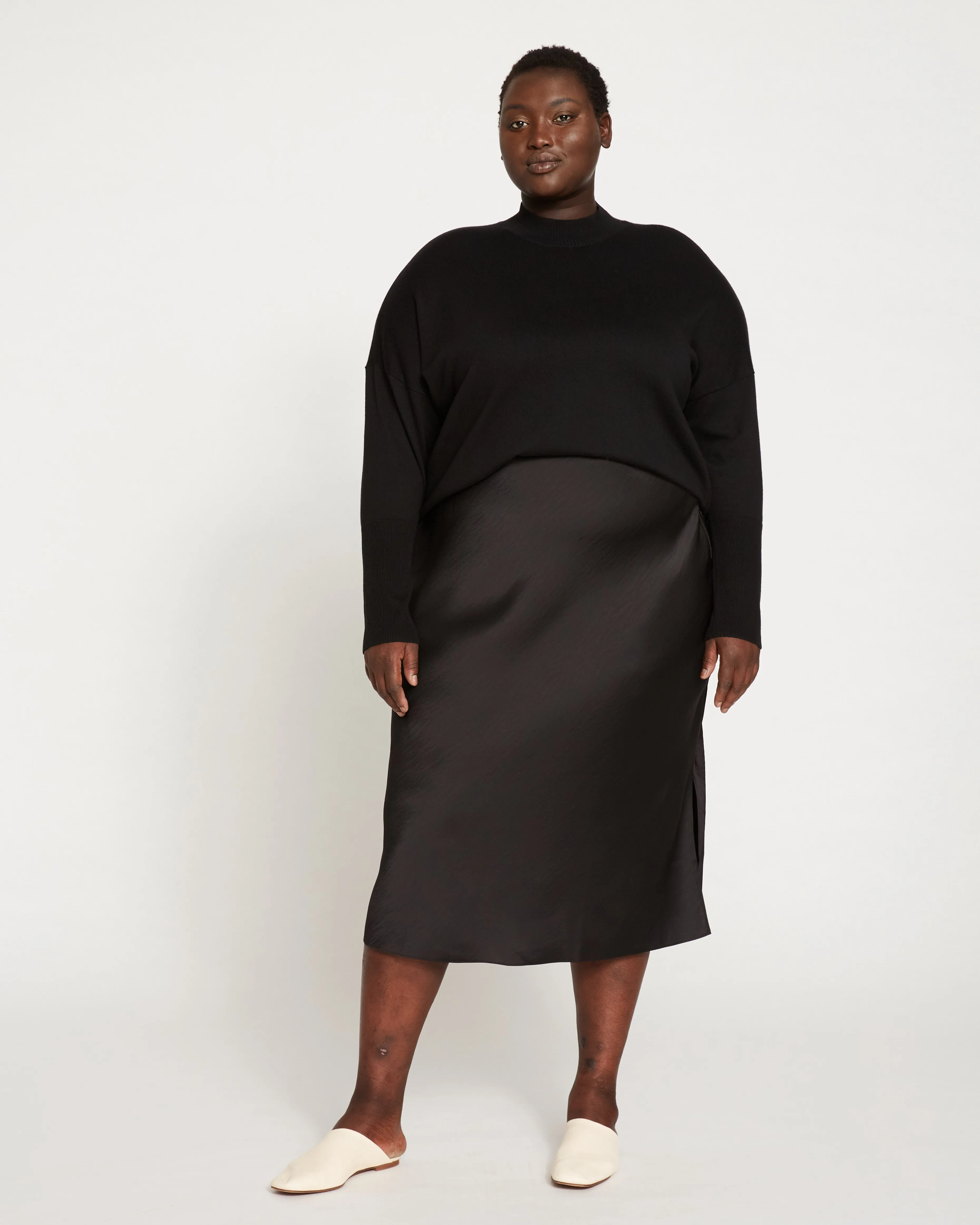 Diane Satin Midi Bias Skirt - Black sold by Universal Standard