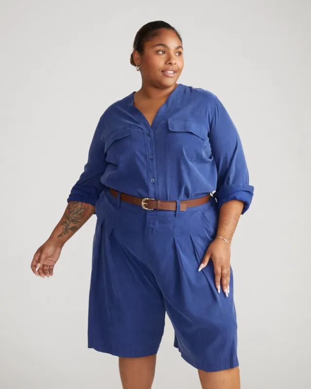 Cooling Stretch Cupro Button-Down Blouse - Cenote sold by Universal Standard