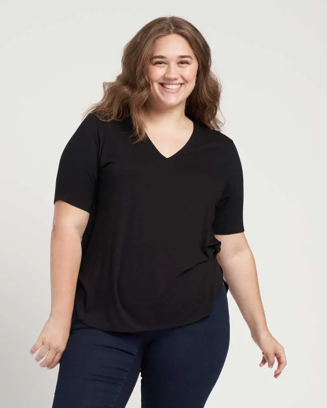 Liquid Jersey Emma V Neck Easy Tee - Black sold by Universal Standard