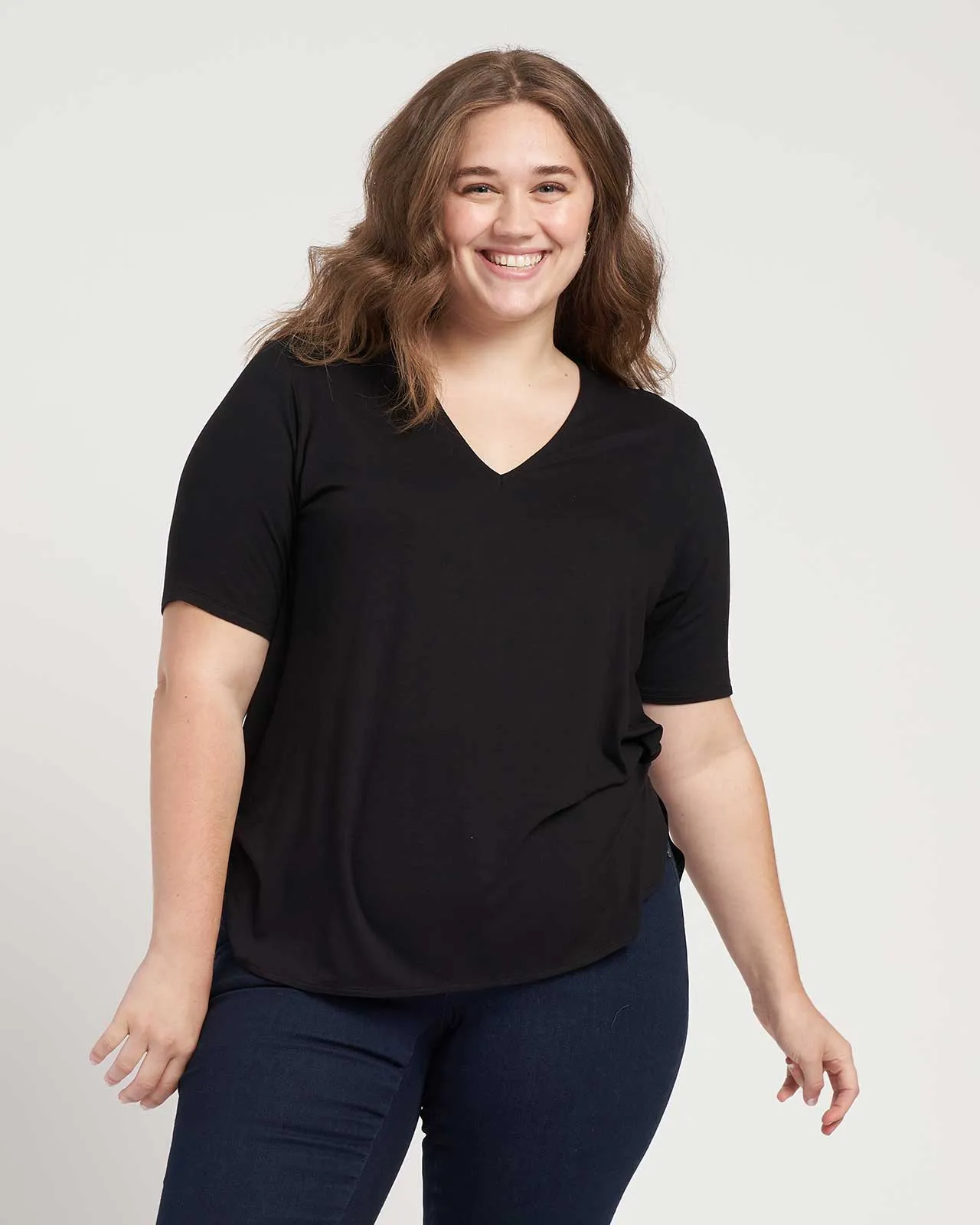 Liquid Jersey Emma V Neck Easy Tee - Black sold by Universal Standard