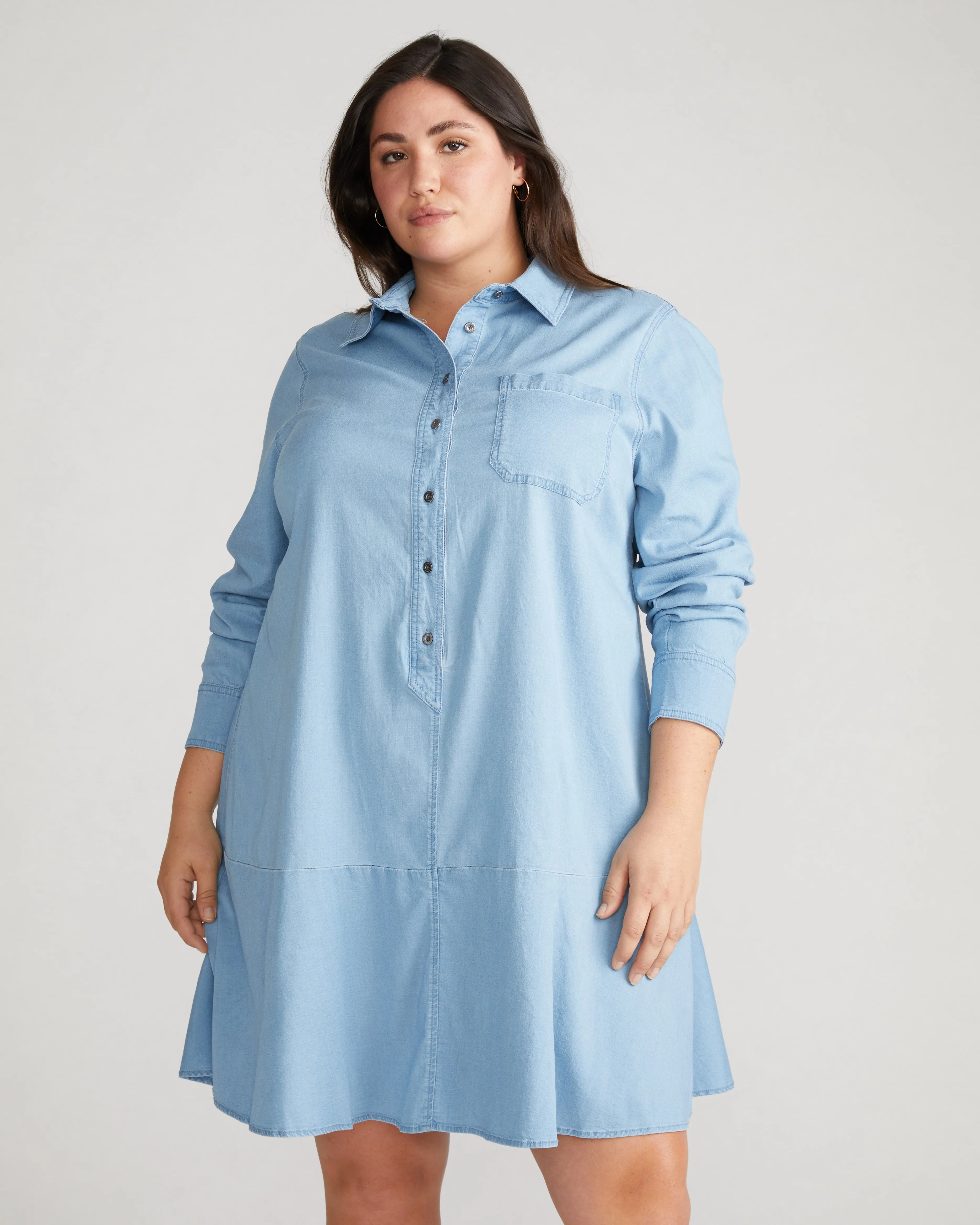 Perfect Tencel Chambray Drop Waist Shirtdress - Morning Blue sold by Universal Standard
