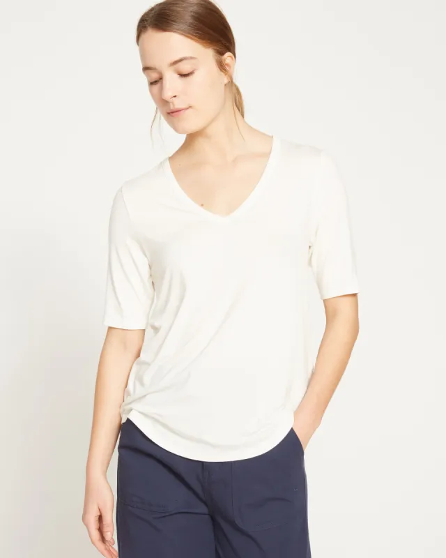Lily Liquid Jersey V-Neck Stovepipe Tee - White sold by Universal Standard