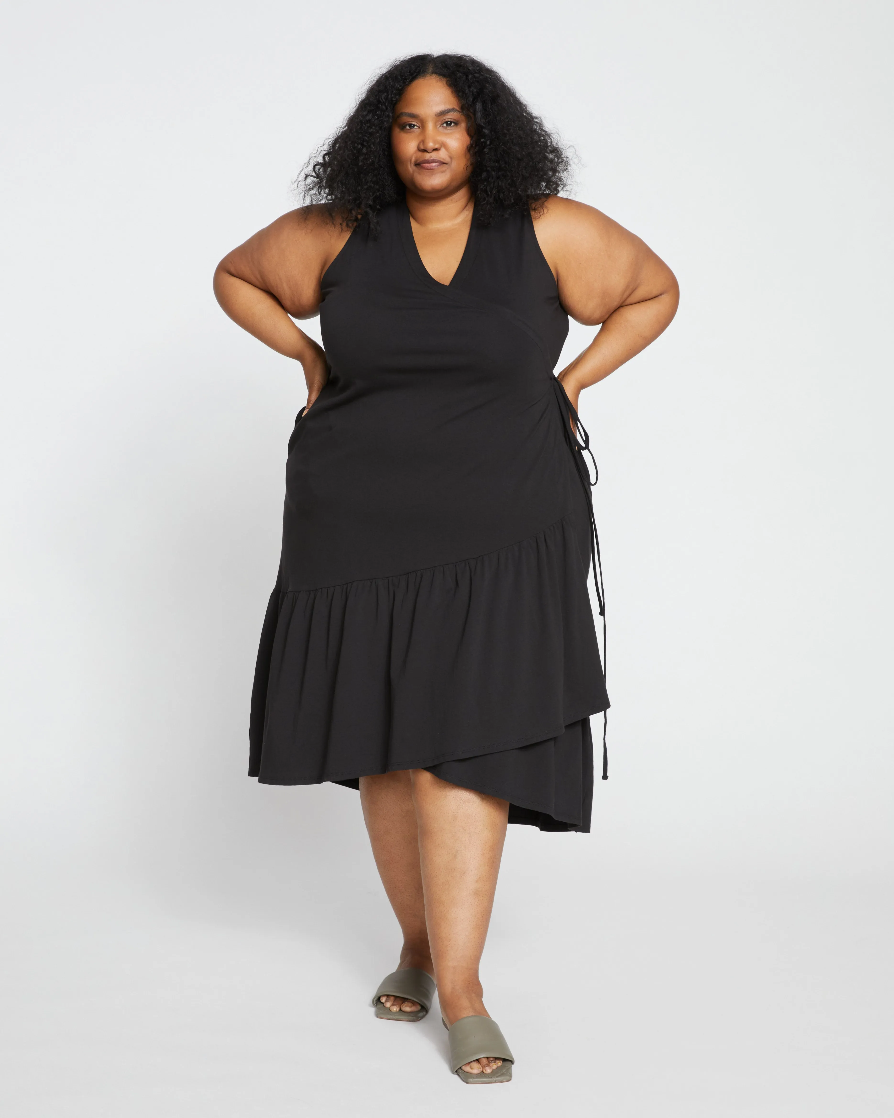 Tiered Twirl Wrap Dress - Black sold by Universal Standard