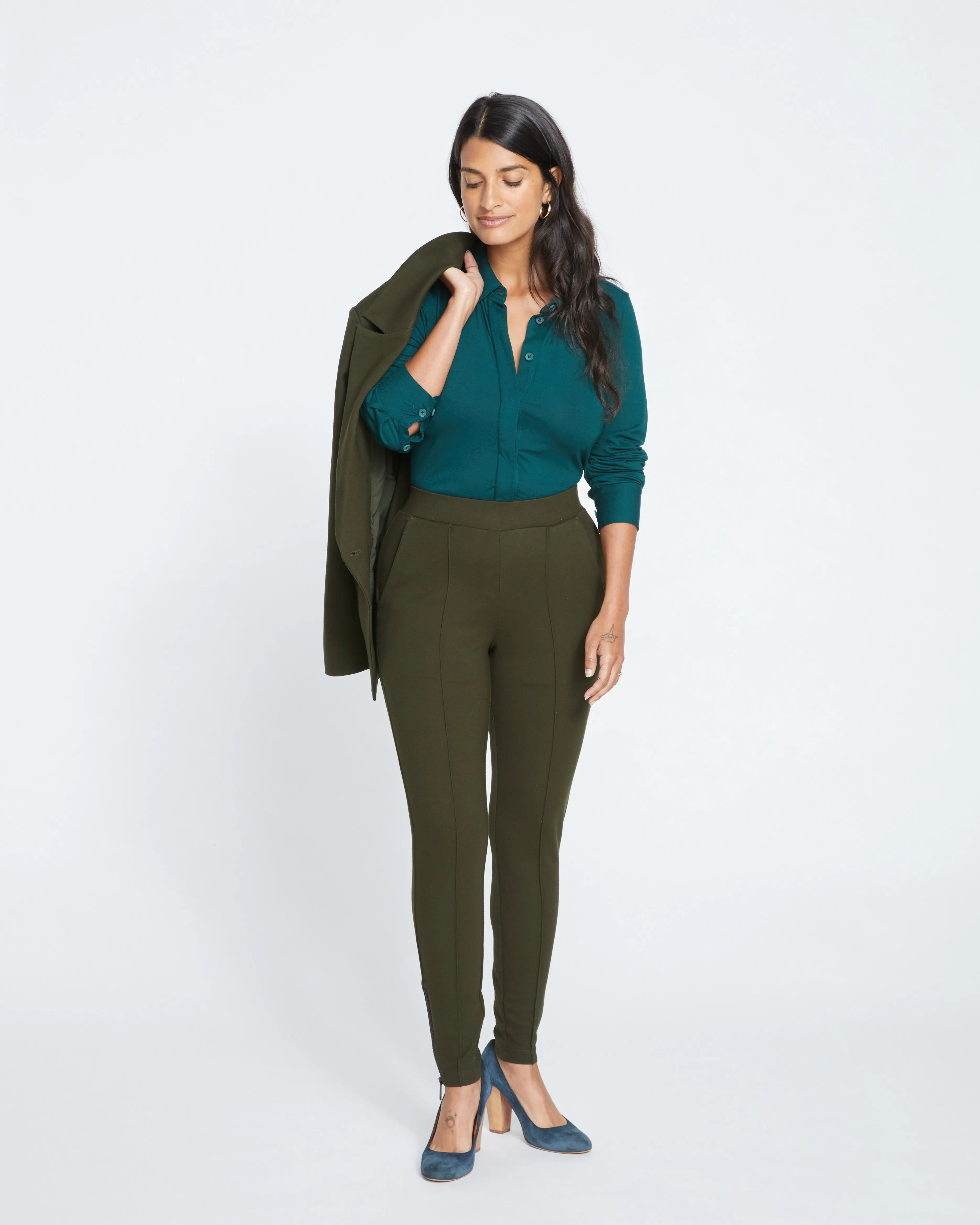 Moro Pintuck Pocket Ponte Pants - Evening Forest sold by Universal Standard