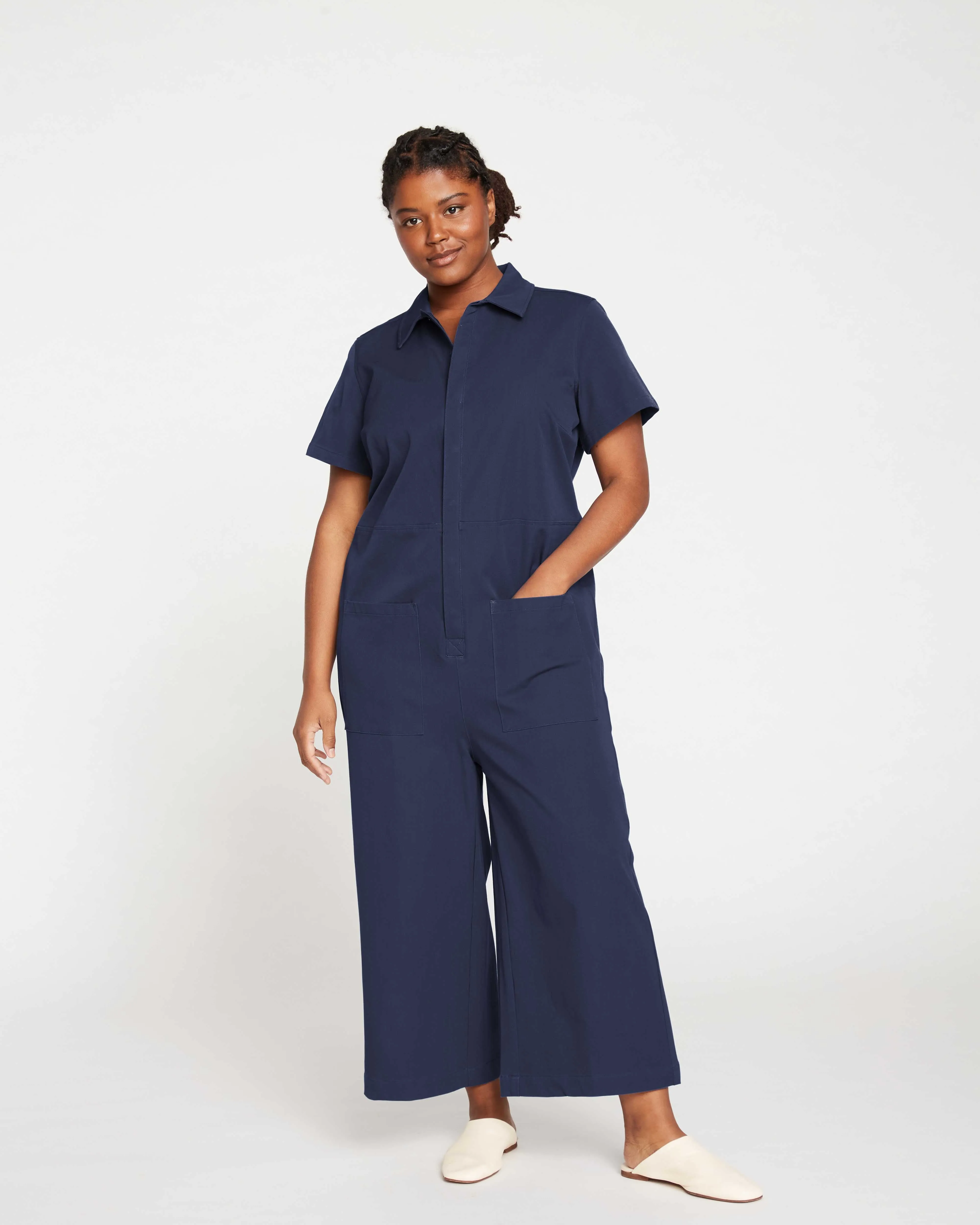 Kate Stretch Cotton Twill Jumpsuit - Navy sold by Universal Standard