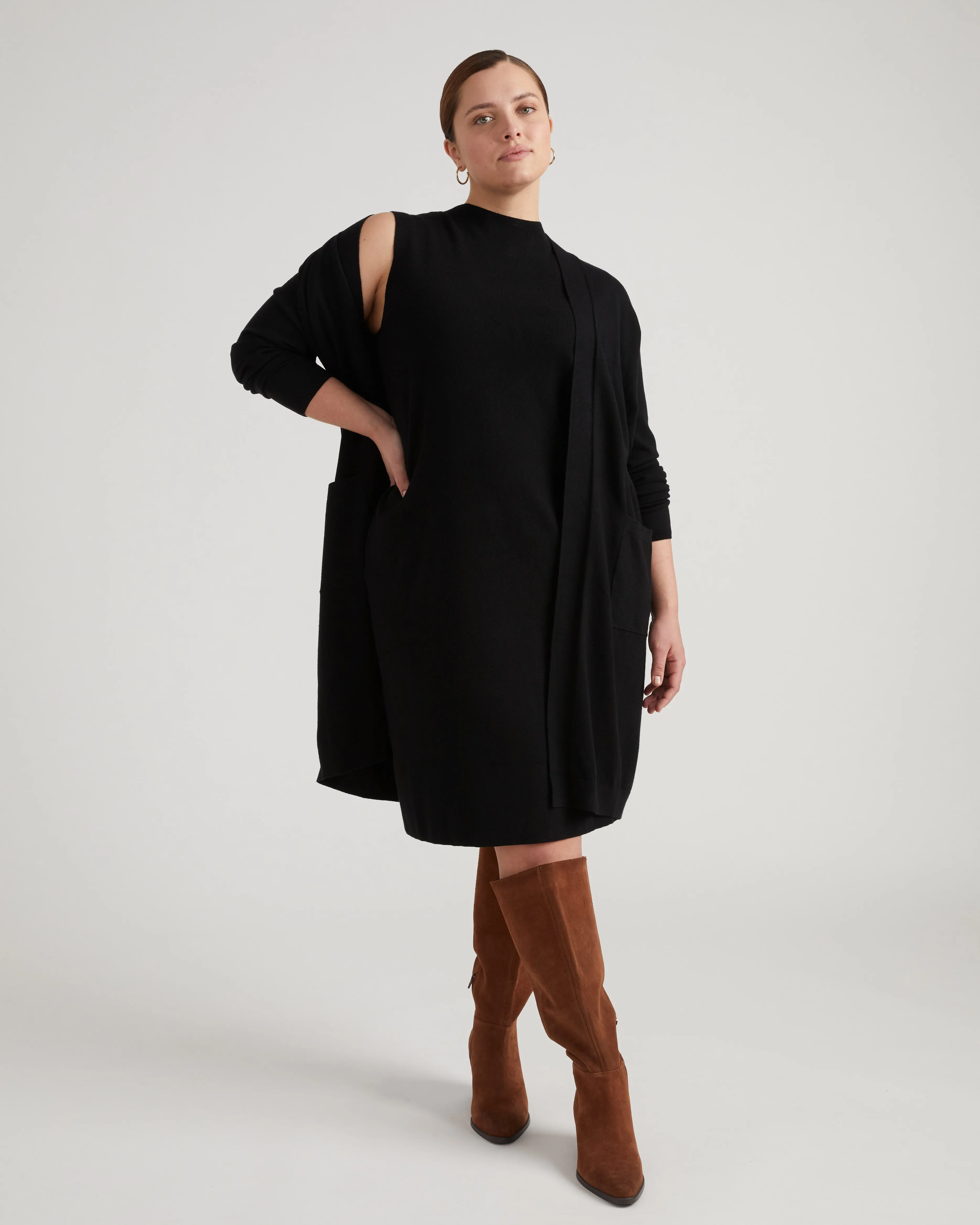 Savvy Double Knit Sweater Cardigan - Black sold by Universal Standard