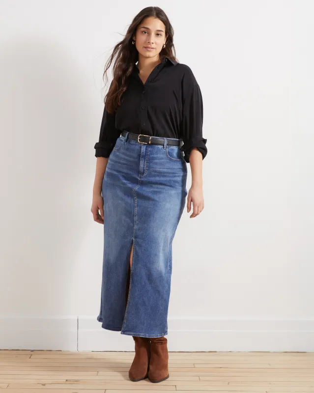 ComfortDenim Maxi Skirt - Western Blue Wash sold by Universal Standard