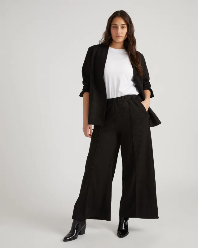 Pam Pintuck Wide Leg Ponte Pants - Fine Grey Pinstripe sold by Universal Standard