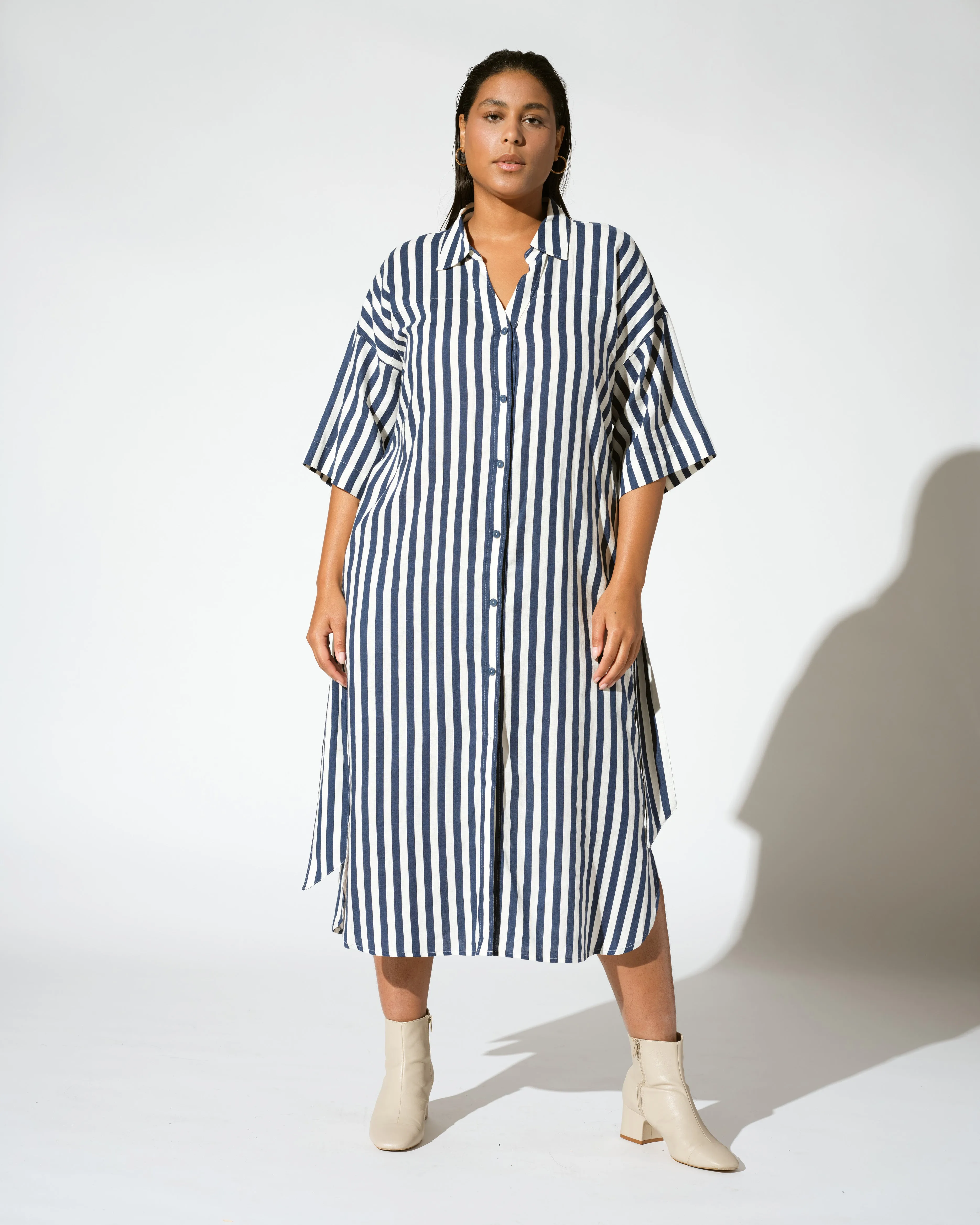 Plaza Linen Shirtdress - Deep Blue/White Stripe sold by Universal Standard product image thumbnail 4