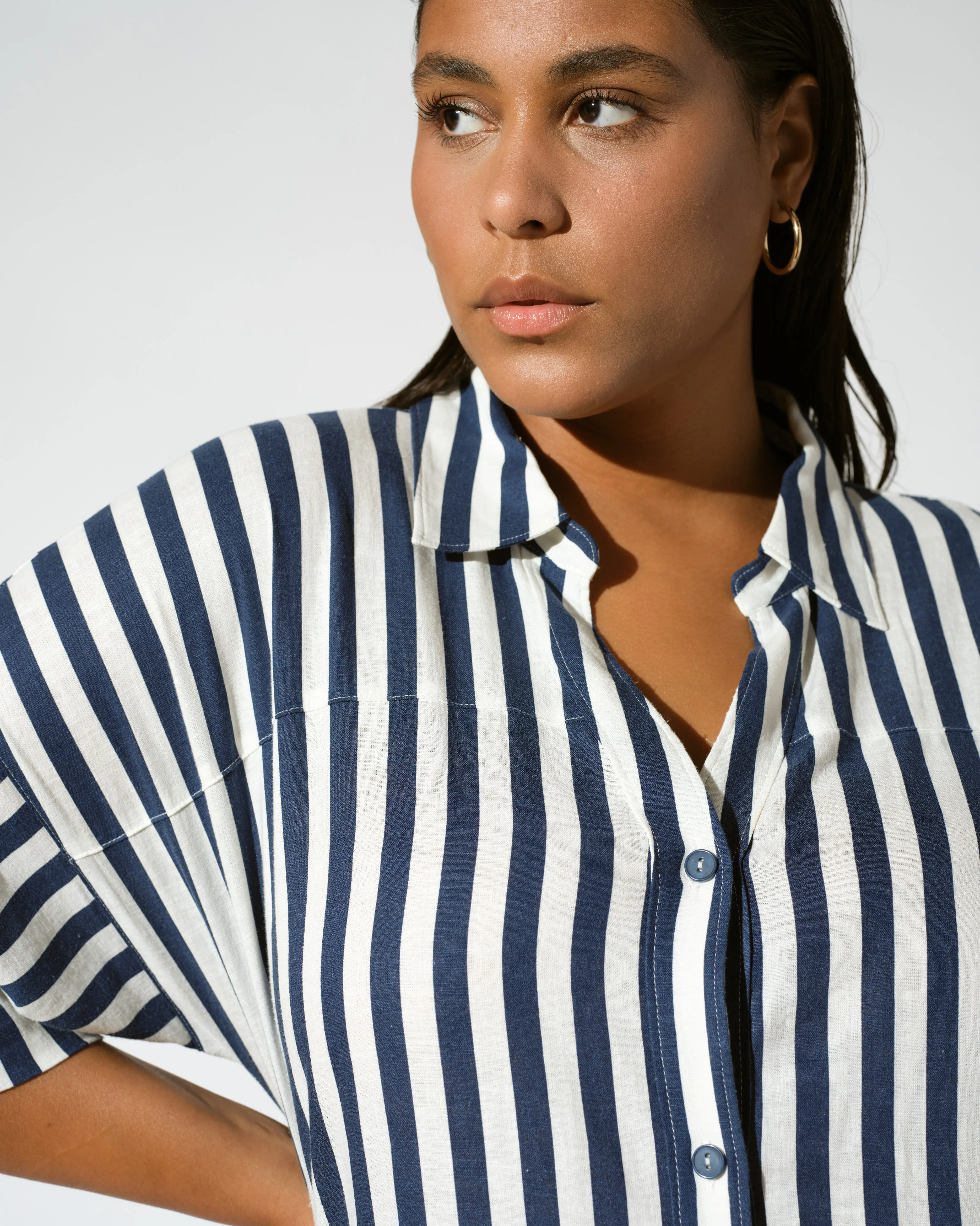 Plaza Linen Shirtdress - Deep Blue/White Stripe sold by Universal Standard product image thumbnail 2