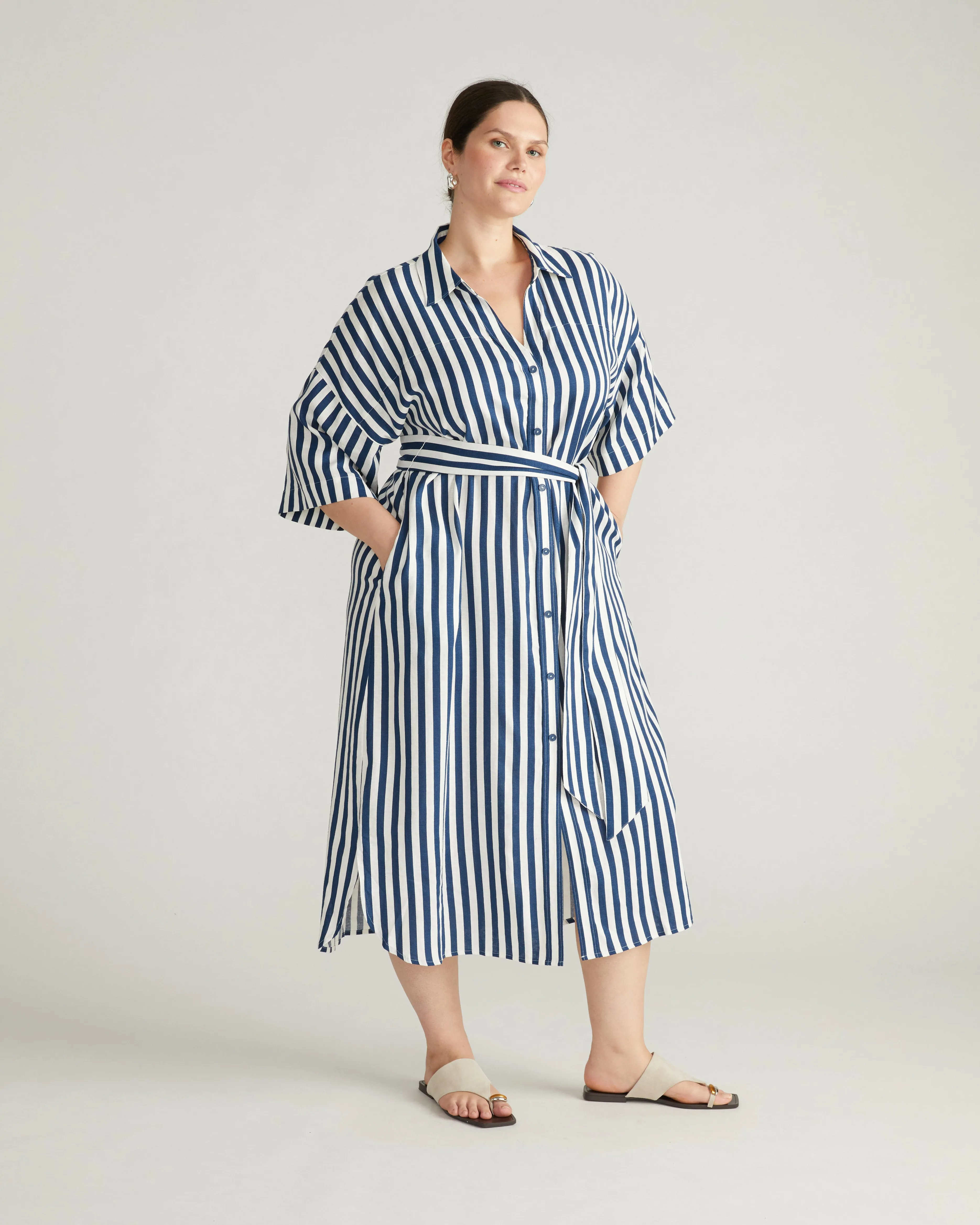 Plaza Linen Shirtdress - Deep Blue/White Stripe sold by Universal Standard product image thumbnail 5