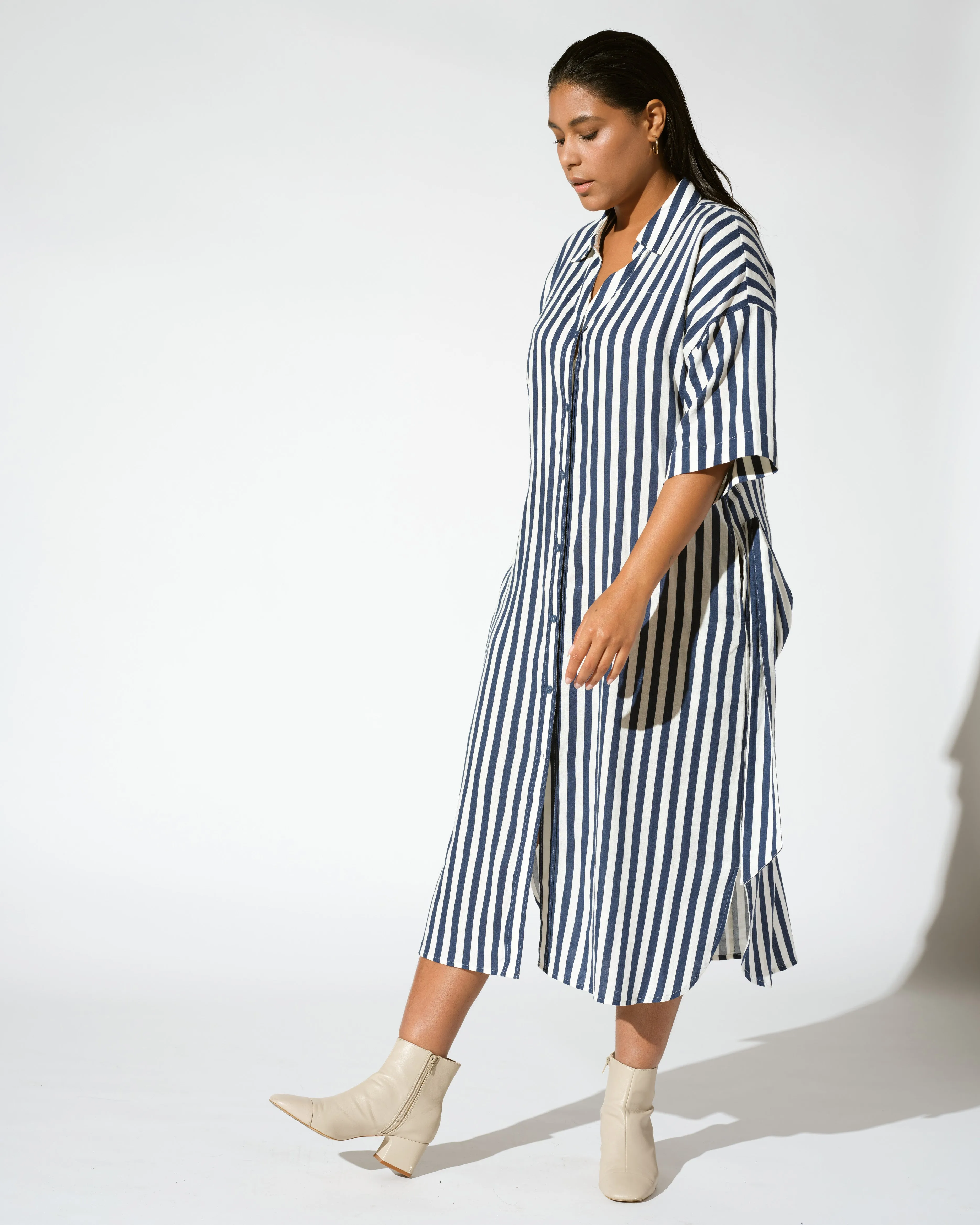 Plaza Linen Shirtdress - Deep Blue/White Stripe sold by Universal Standard product image thumbnail 3