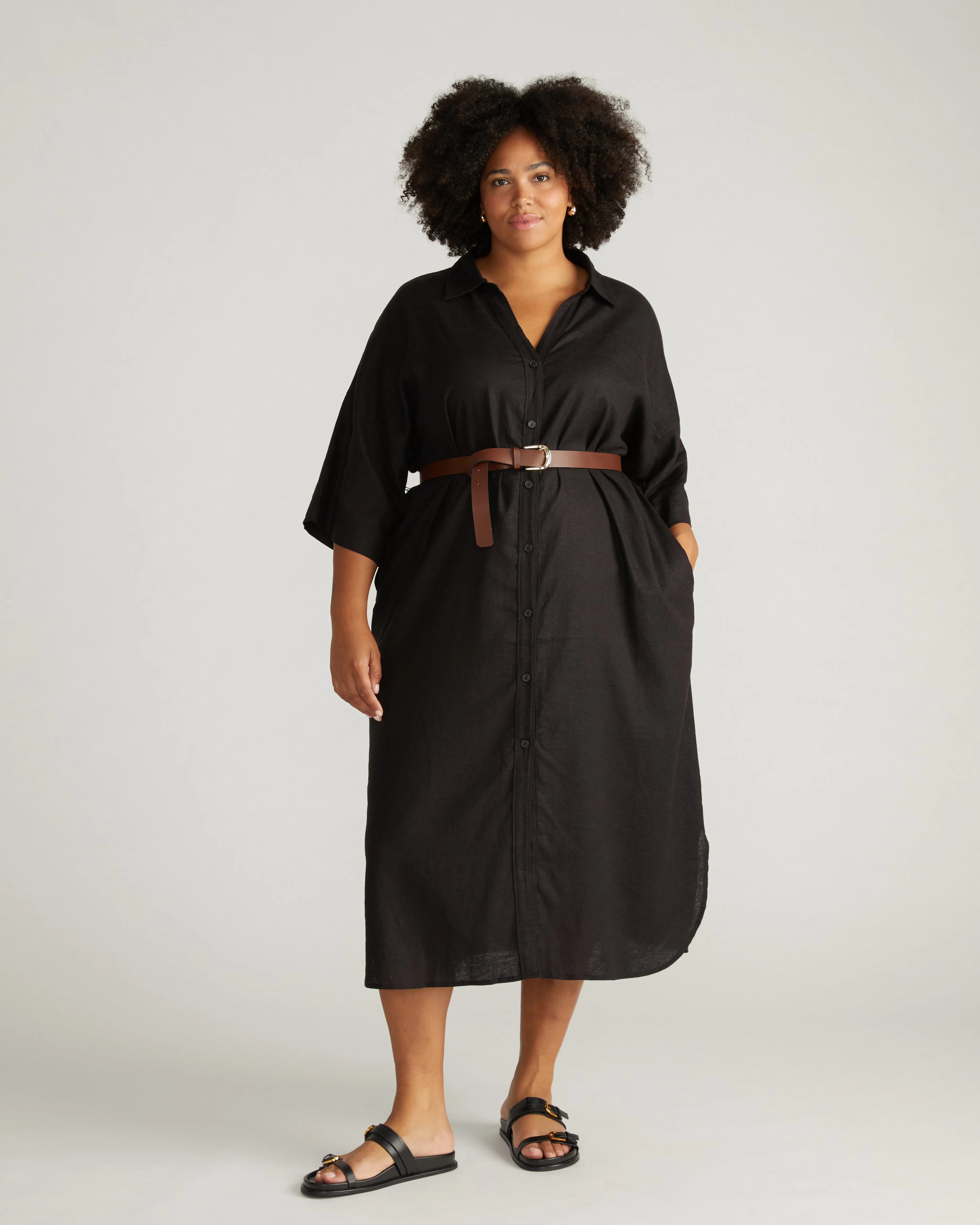 Plaza Linen Shirtdress - Black sold by Universal Standard