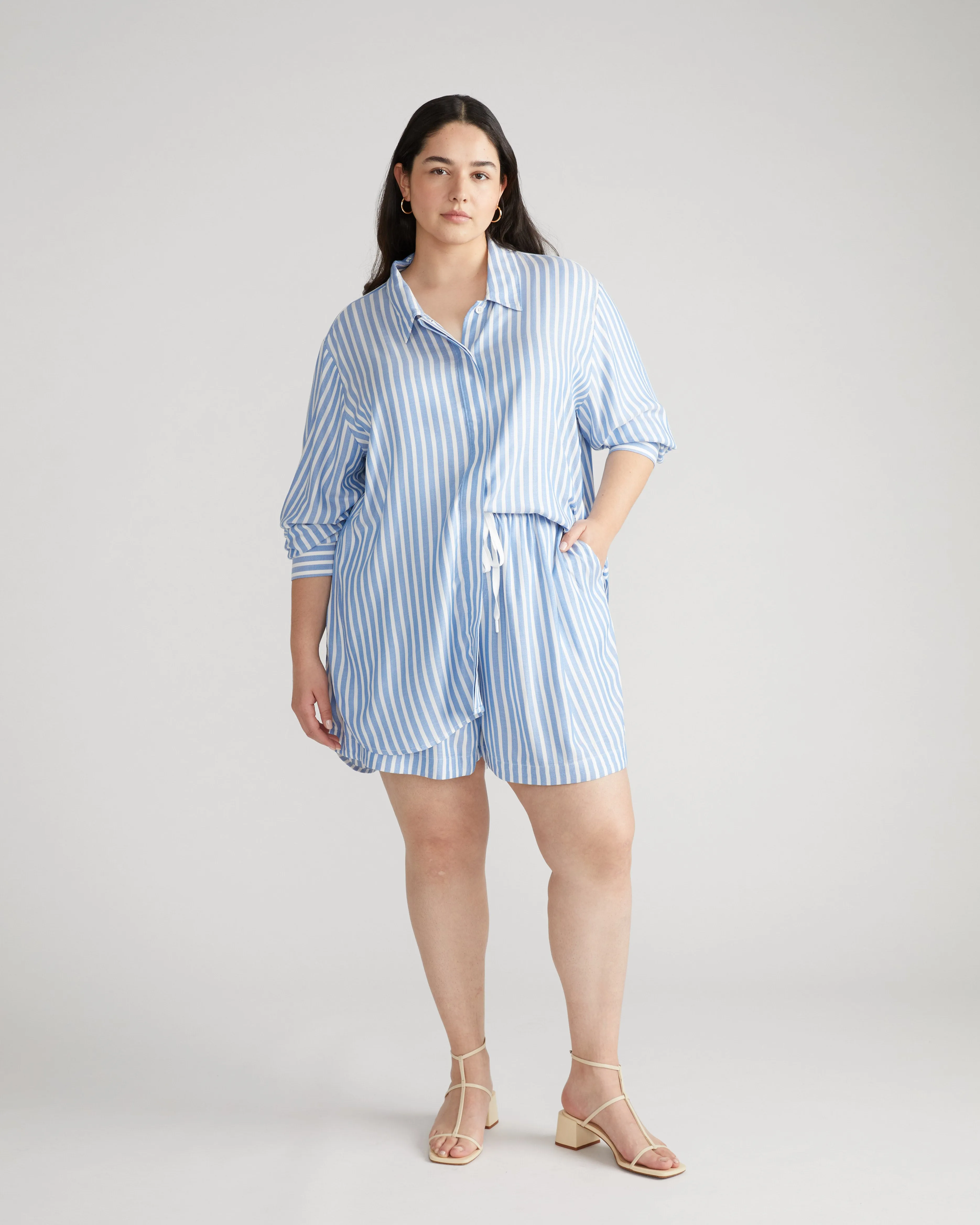 Beach Shorts - Blue/White Stripe sold by Universal Standard