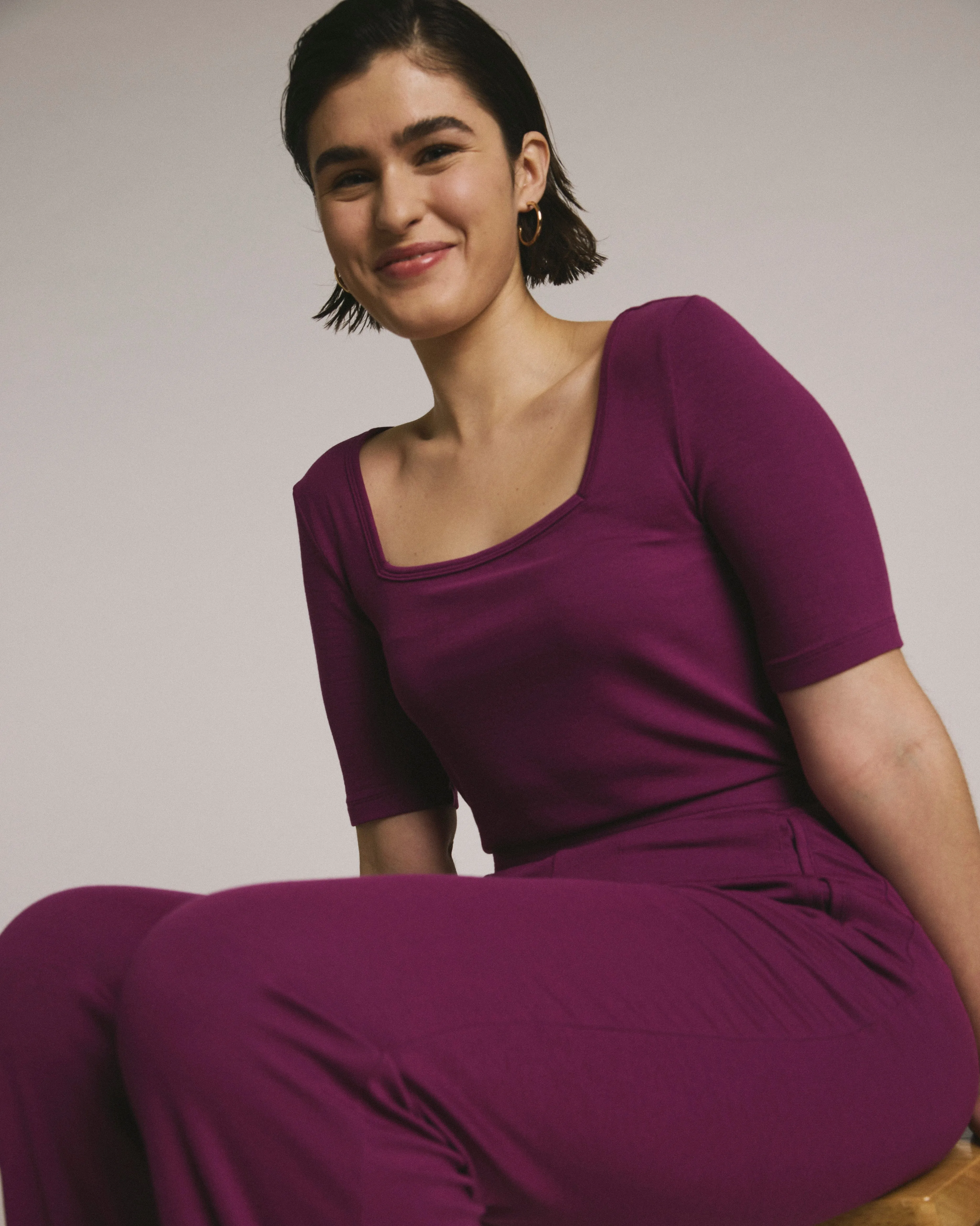 Foundation Short Sleeve Square Neck Tee - Goji Berry sold by Universal Standard