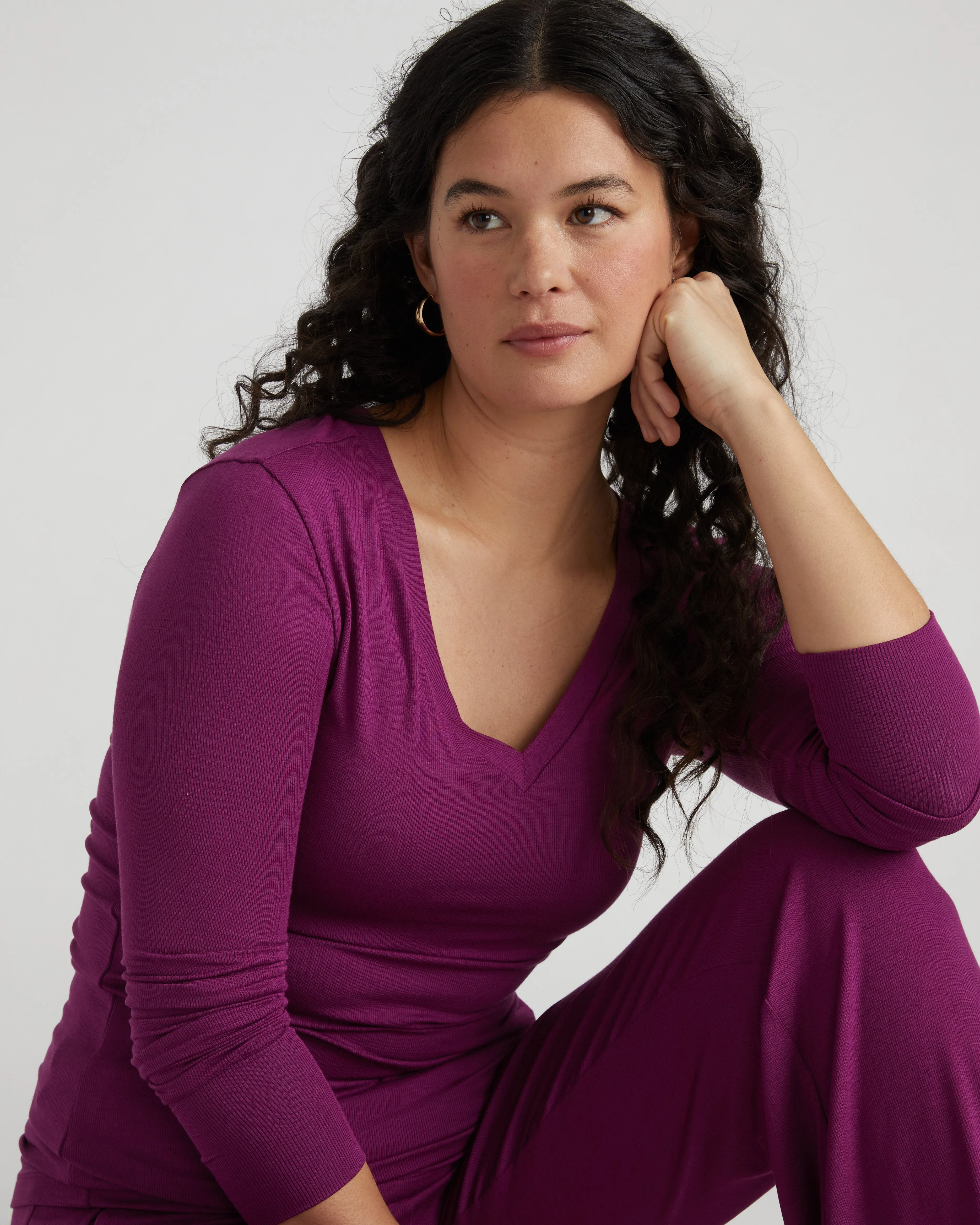 Foundation Long Sleeve V-Neck Tee - Goji Berry sold by Universal Standard